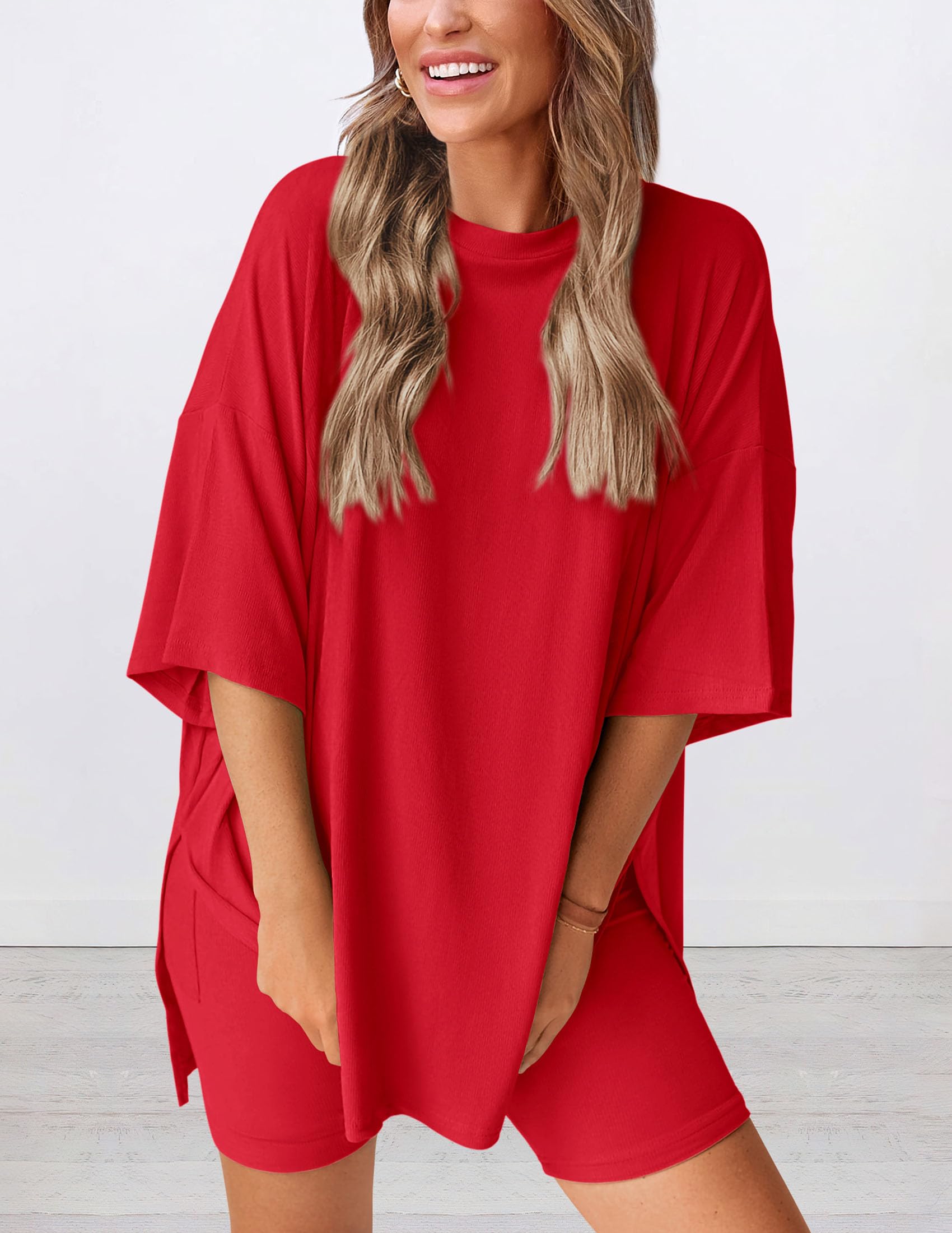 Women 2 Piece Lounge Set Airport Travel Outfit, Red,S