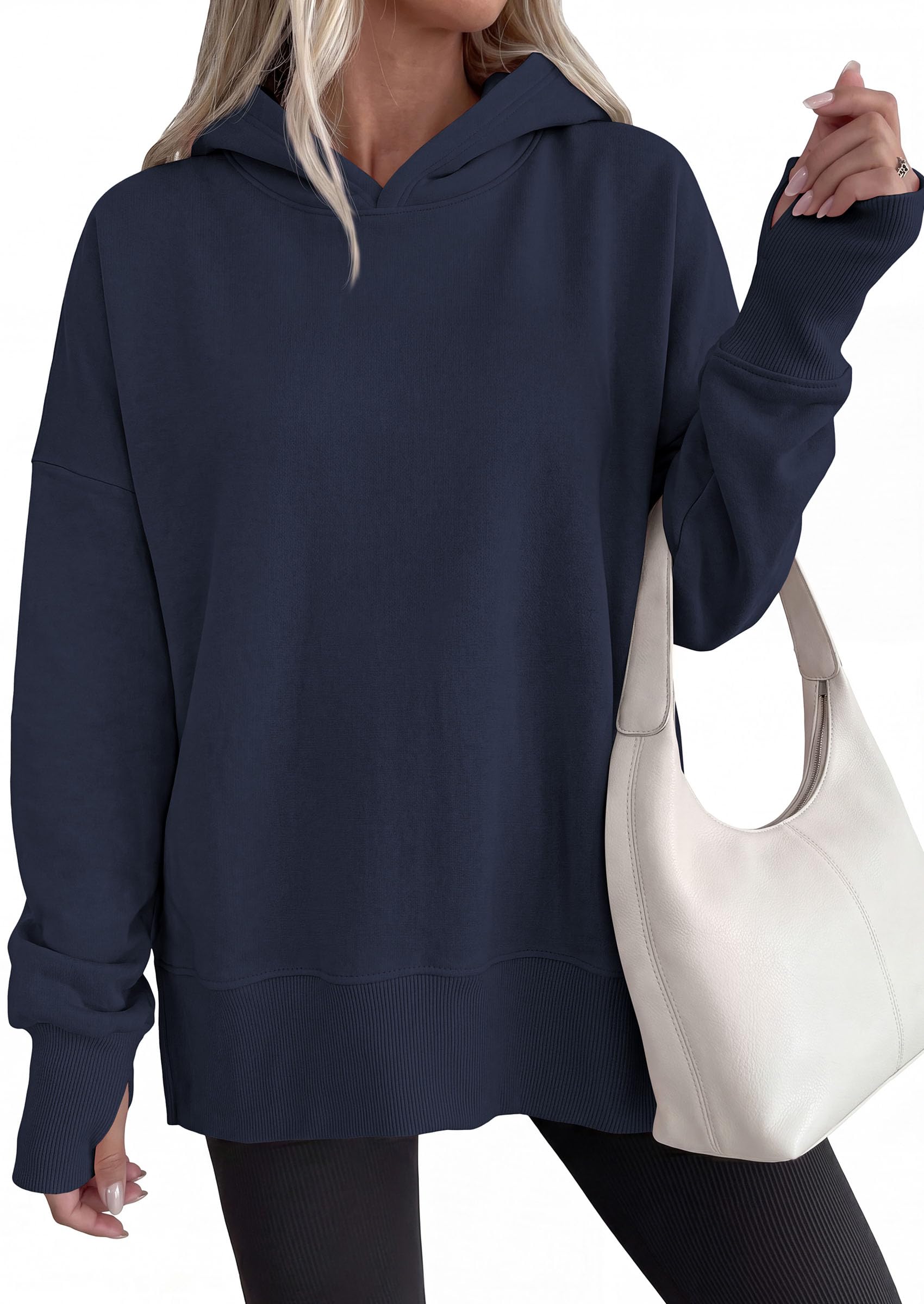 Womens Oversized Hoodies Side Slit Sweatshirts Navy Blue,S