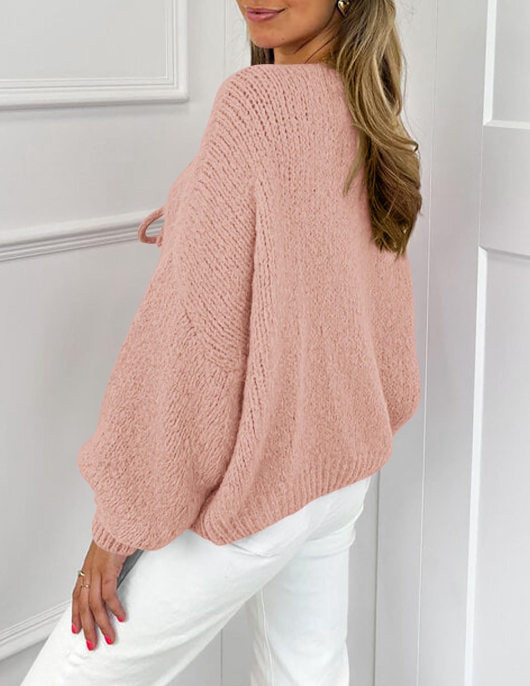 Women's Tie Front Bow Cardigan Sweaters(Pink,Small)