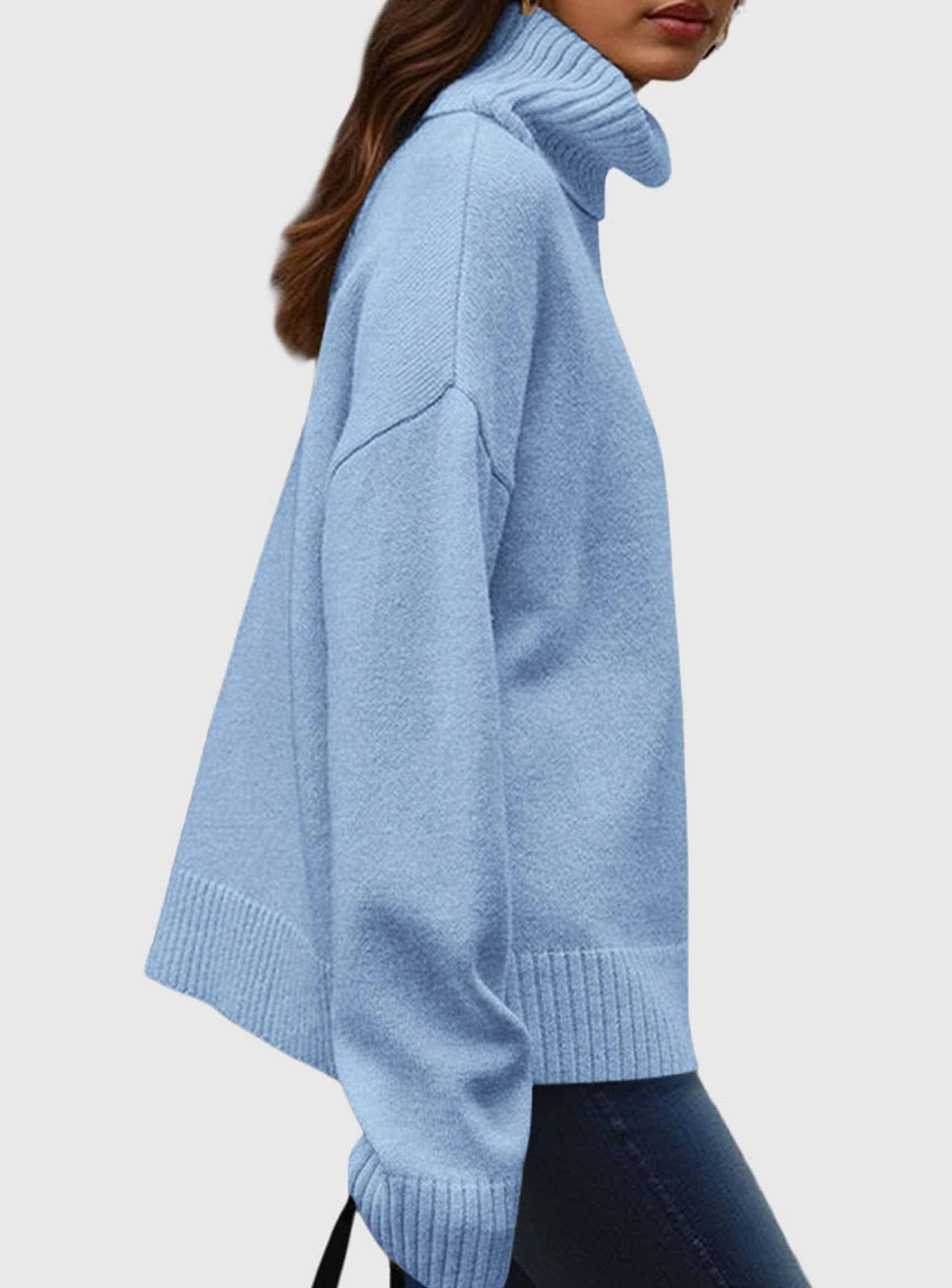 Womens Turtleneck Long Sleeve Knit Sweater,Light Blue,S