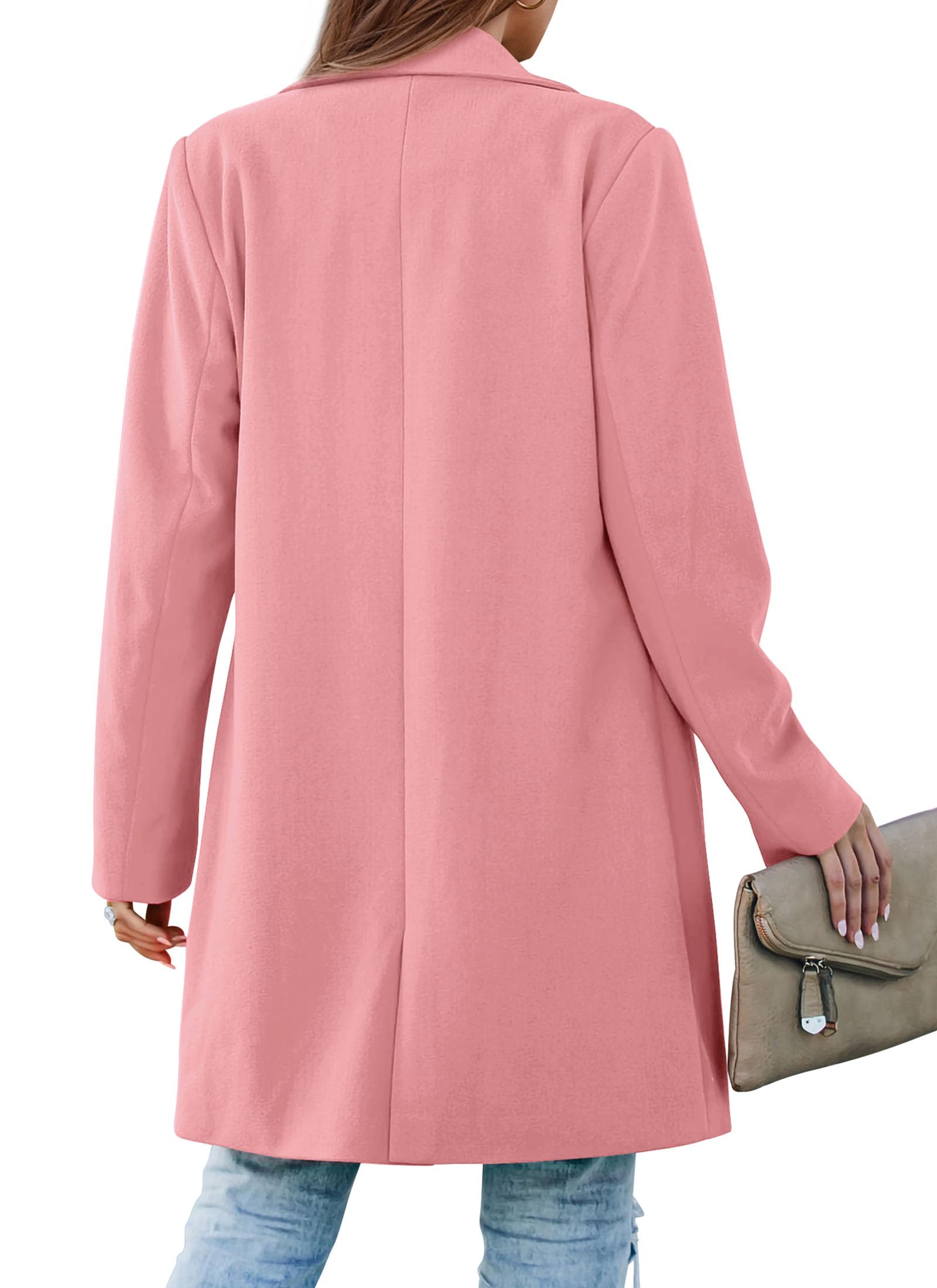 Women's Business Casual Long Blazer Jackets(Dusty Pink,S)