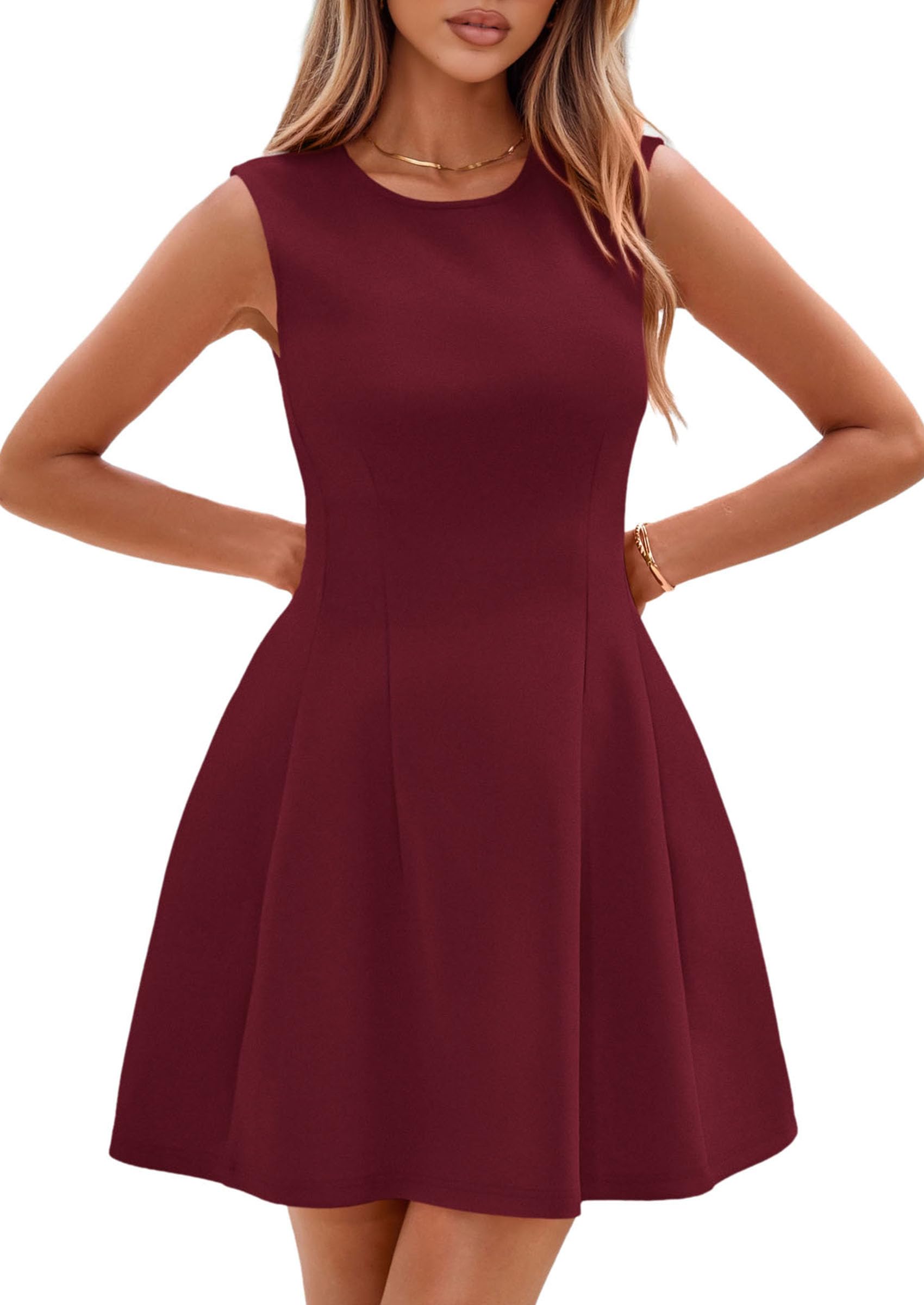 Women's A Line Elegant Summer Cocktail Dresses, Dark Red,XS