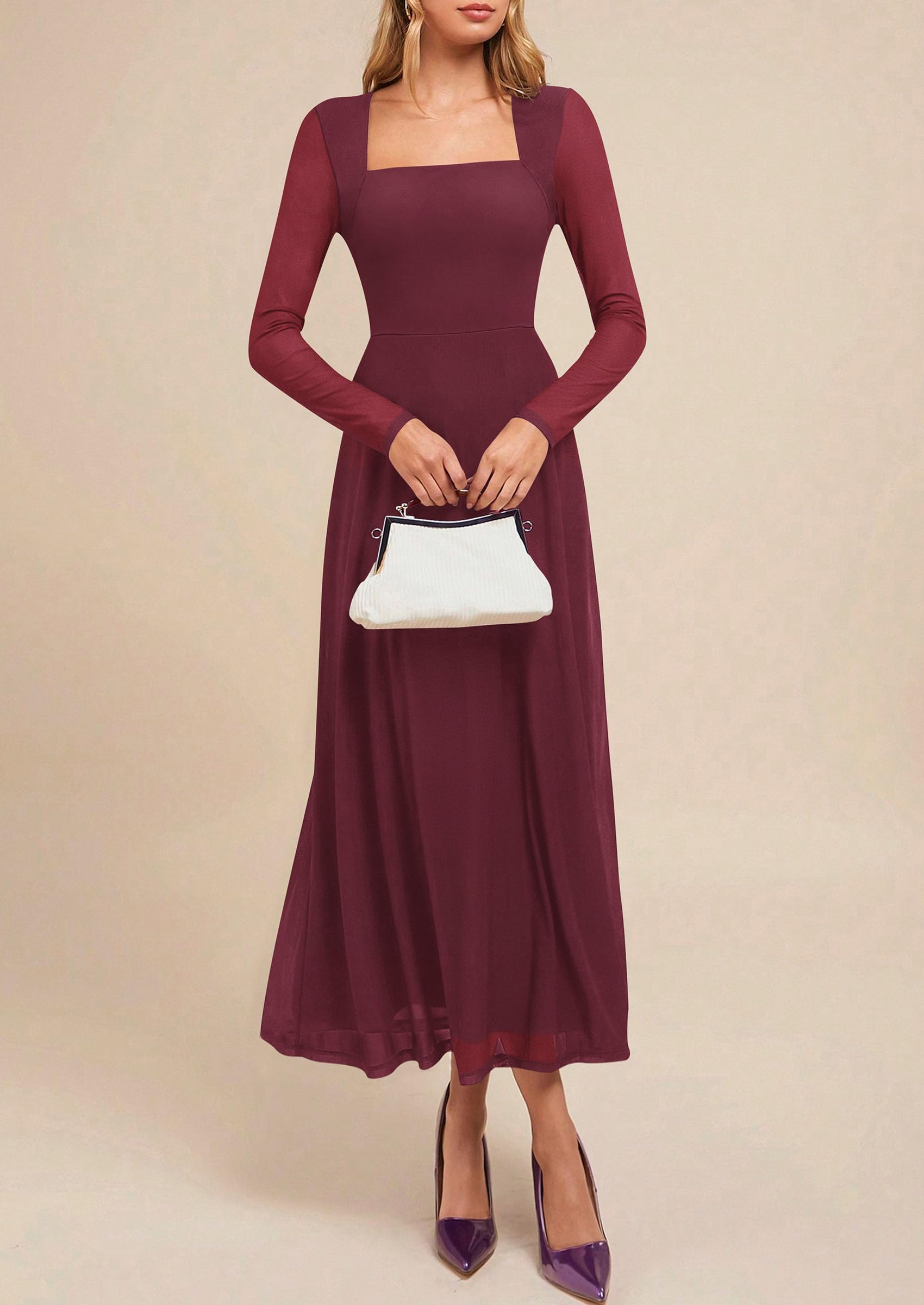 Women's Flowy Maxi Mesh Fall Cocktail Wedding Guest Dresses