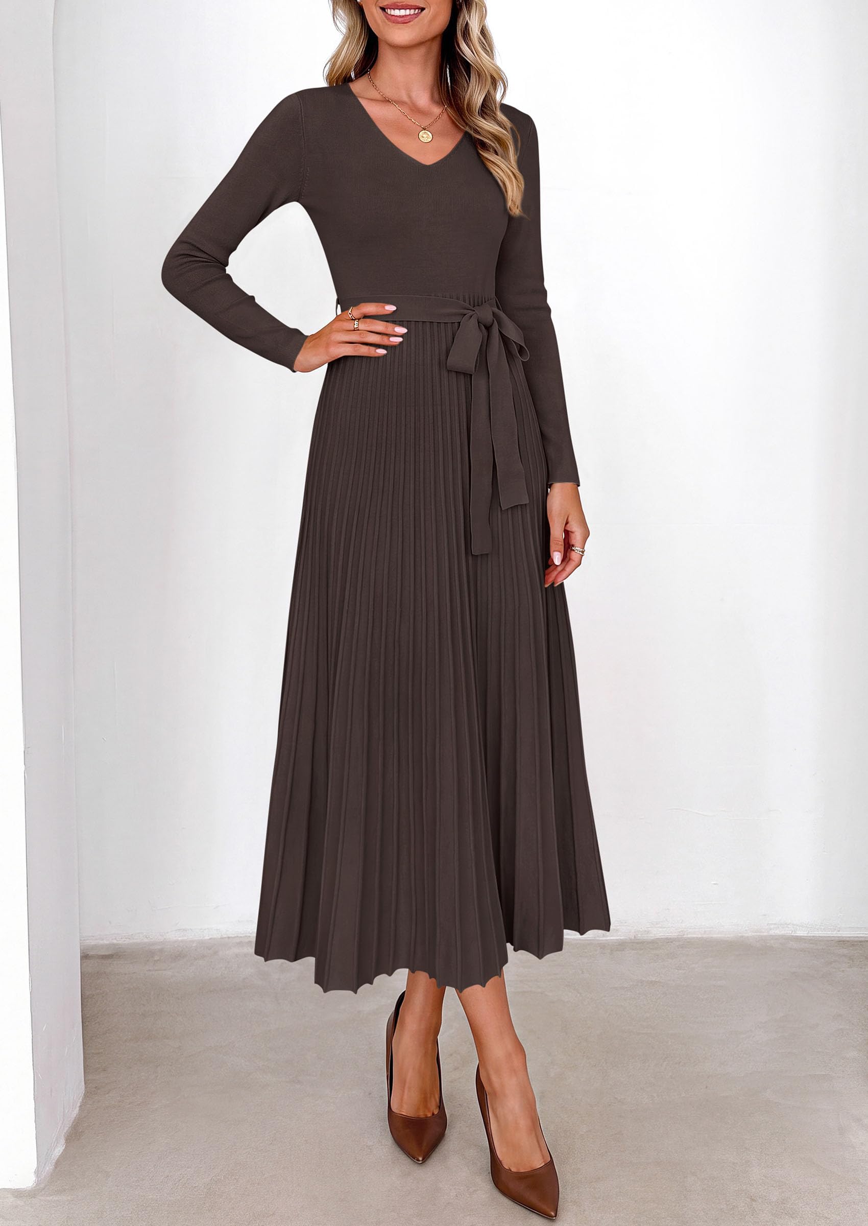 Womens Fall Maxi Long Sleeve Sweater Dress,Brown,S