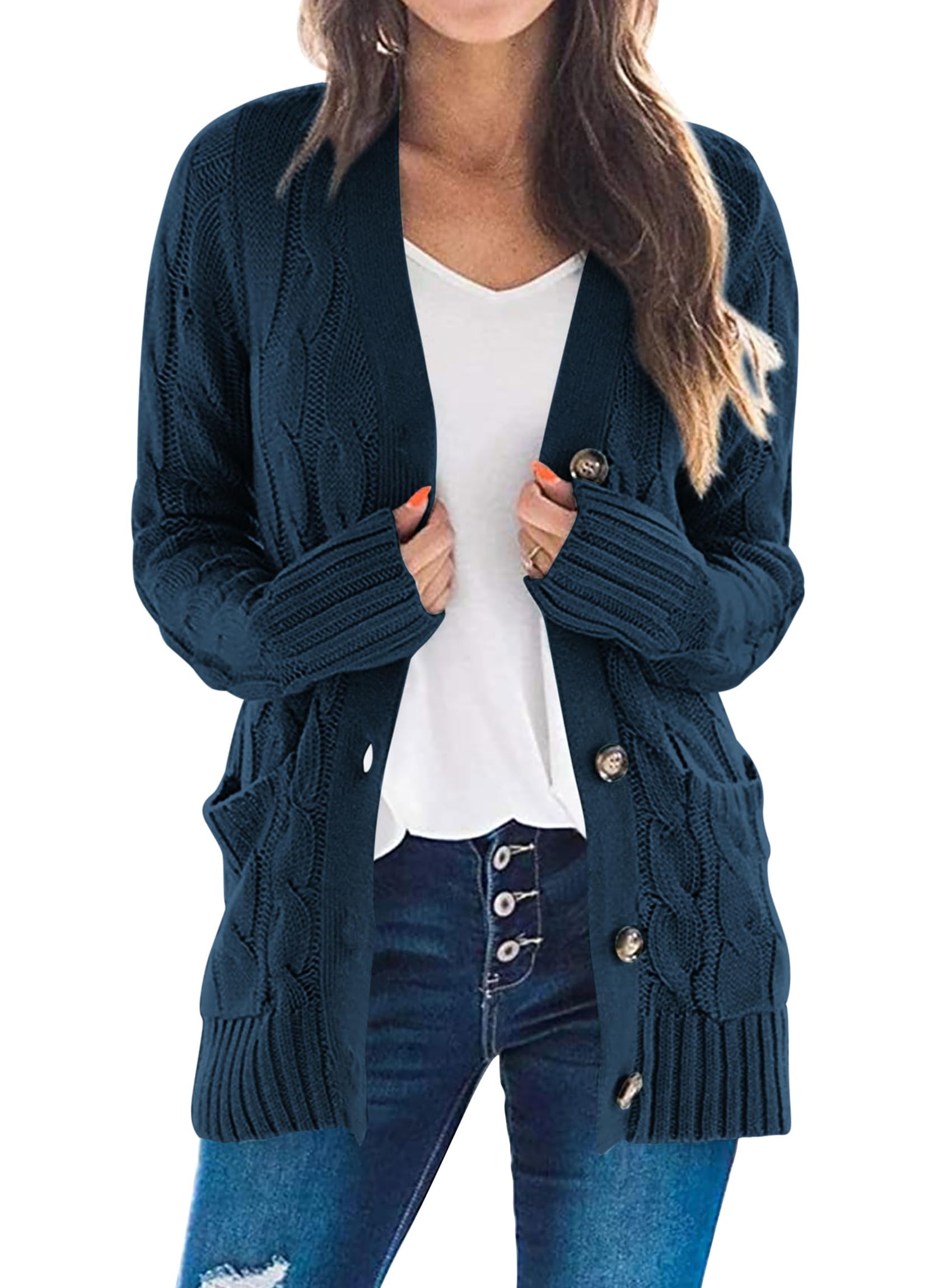 Women Chunky Cable Knit Cardigan Sweaters Fall Fashion Clothes