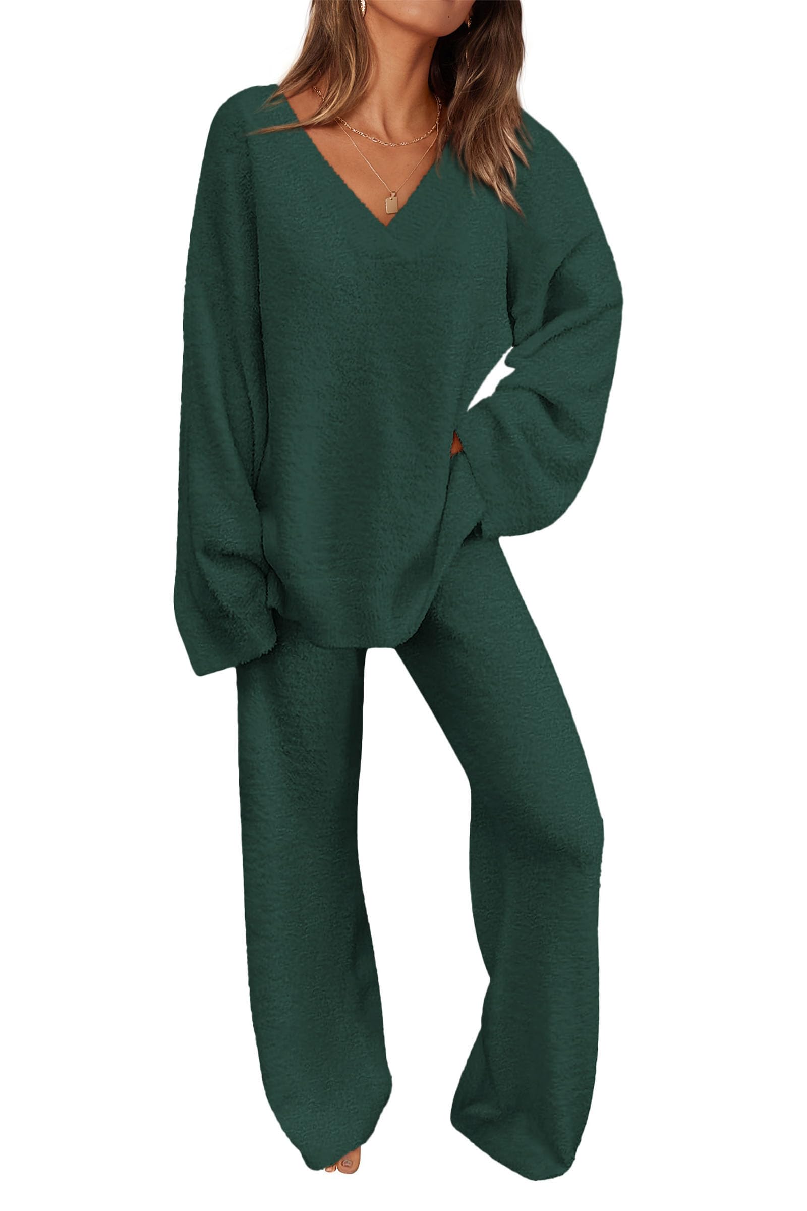 Lounge Sets for Women Fall 2 Piece Fuzzy Sweater Pajama Set