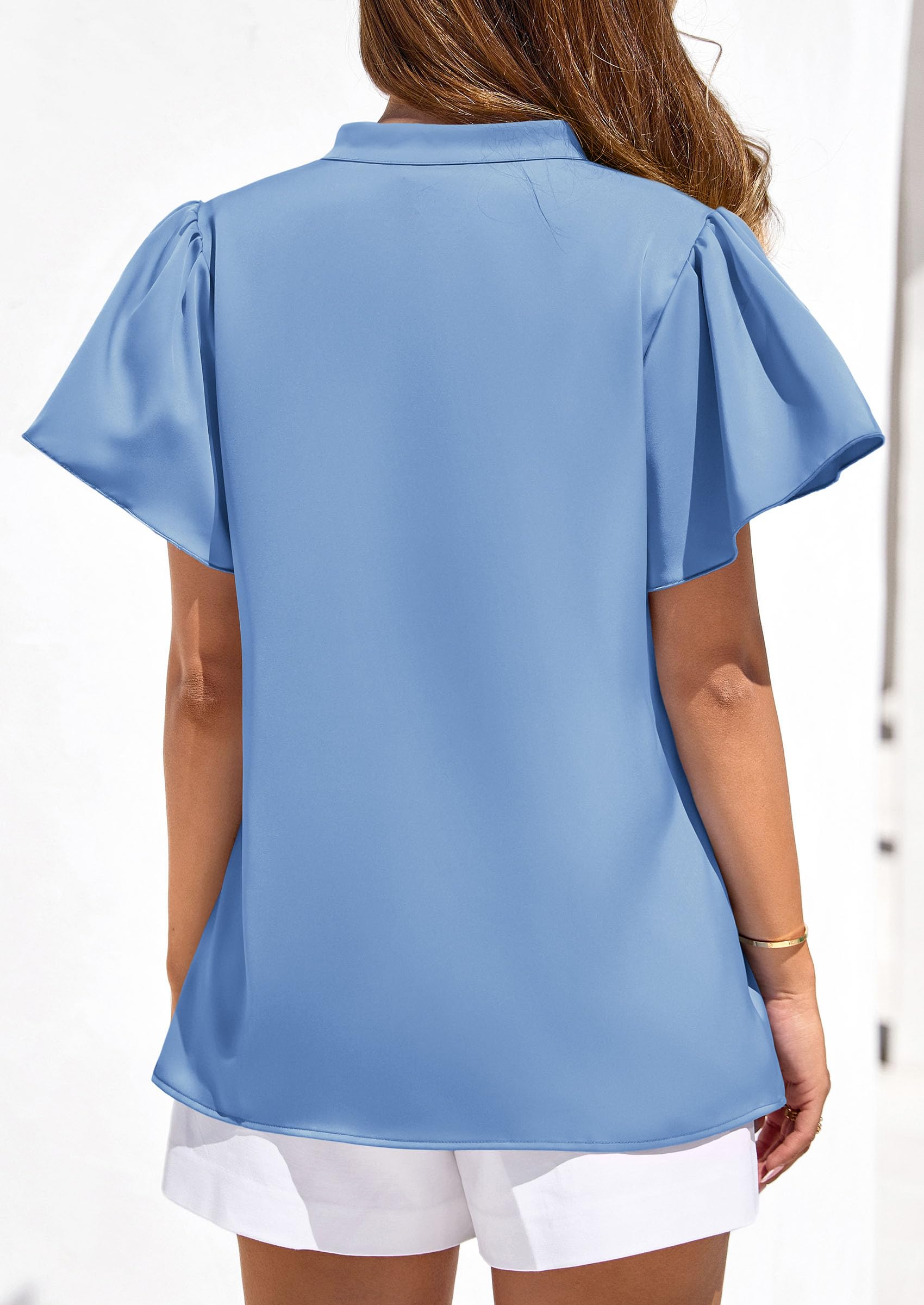 Women's Summer Satin Dressy Casual Blouses (Light Blue,S)