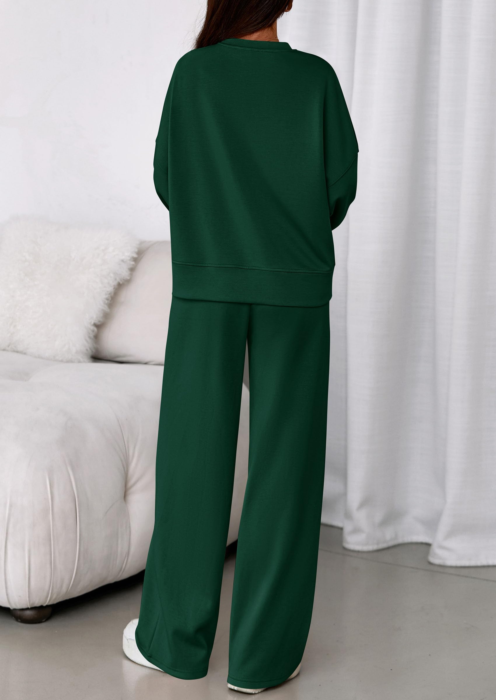 Womens Long Sleeve Sweatshirt 2 Piece Sets,Dark Green,S