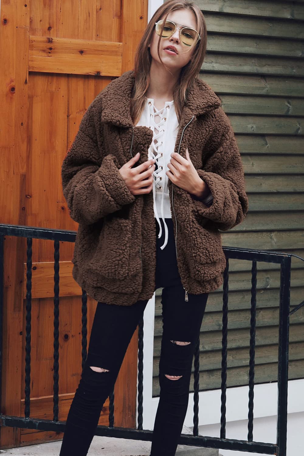 Oversized Sherpa Fleece Jacket Women's Winter Coats Outerwear