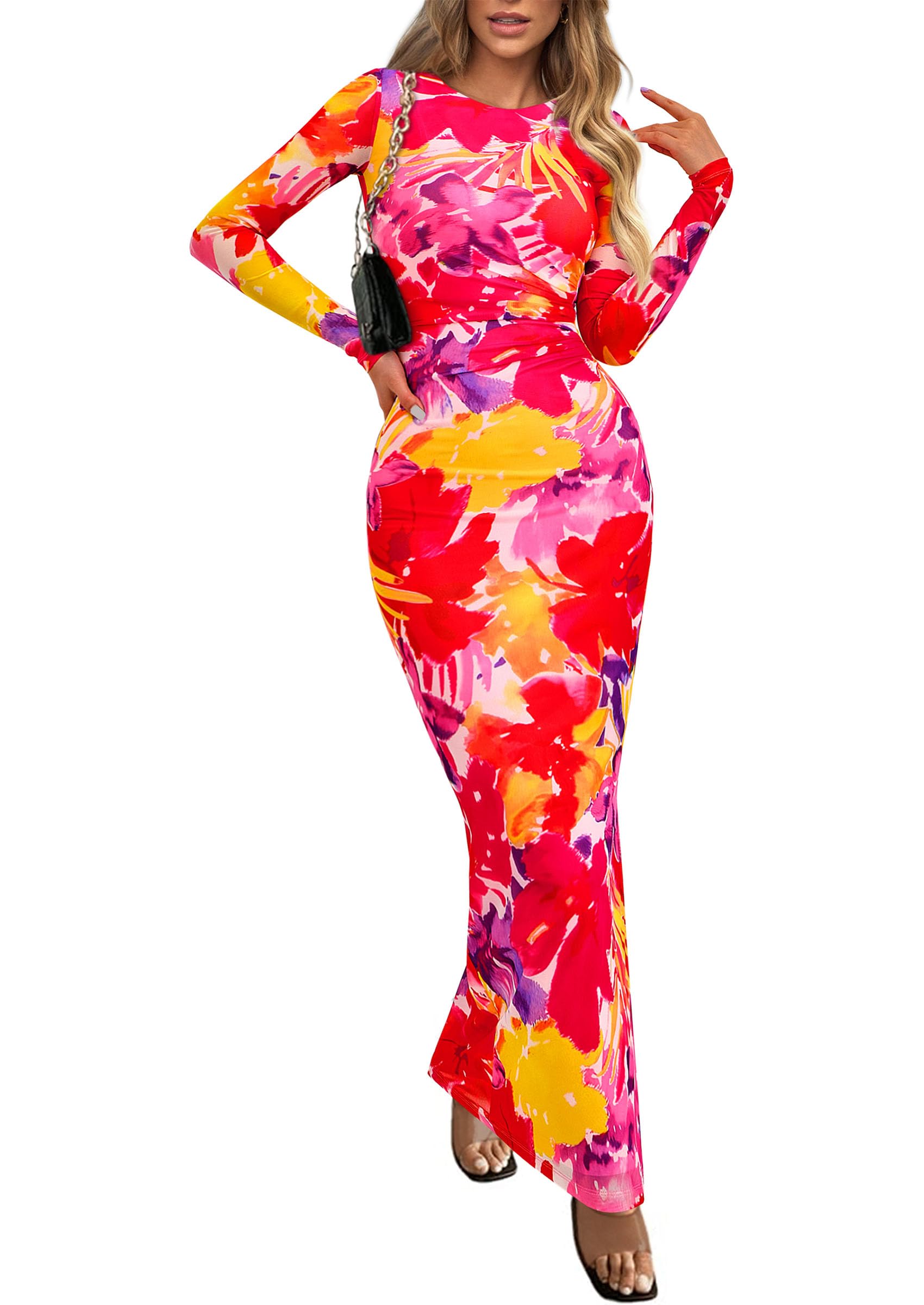 Women's Floral Bodycon Maxi Fall Dress