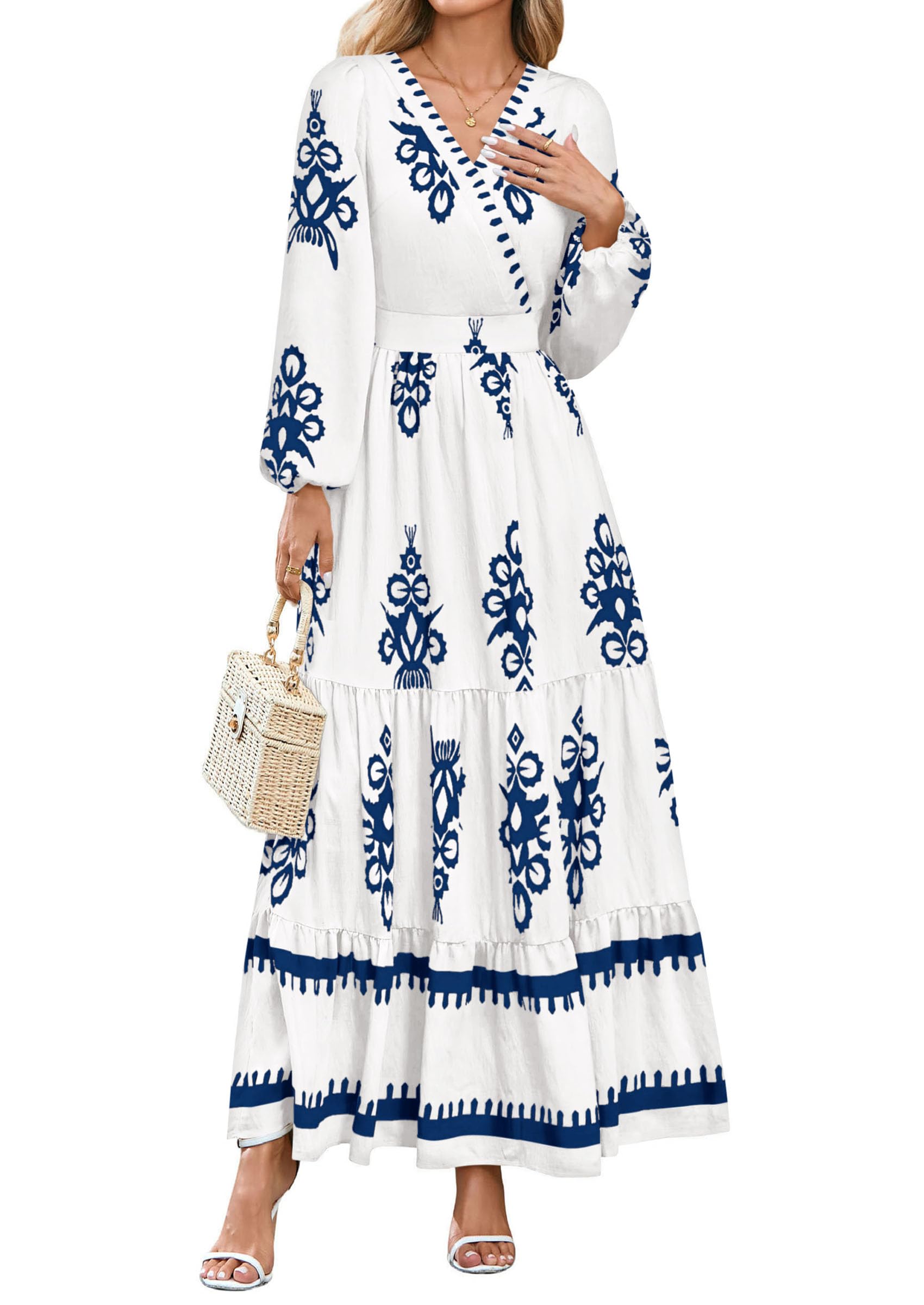 Women's Long Sleeve Floral Boho Maxi Wedding Guest Dress