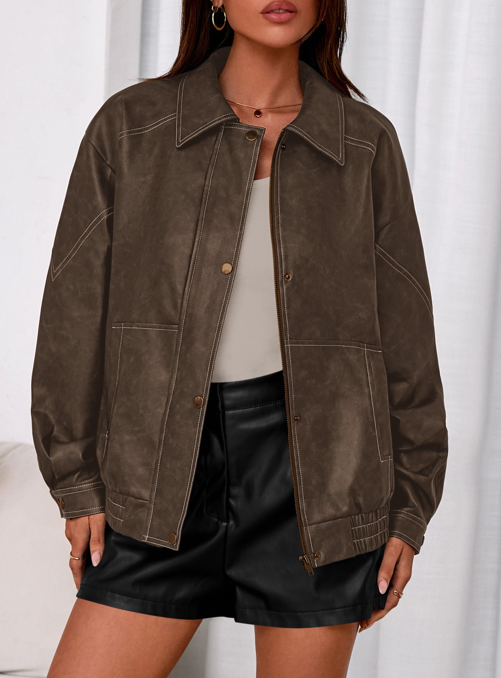 Womens Oversized Faux Leather Jacket Fall Winter Outfits