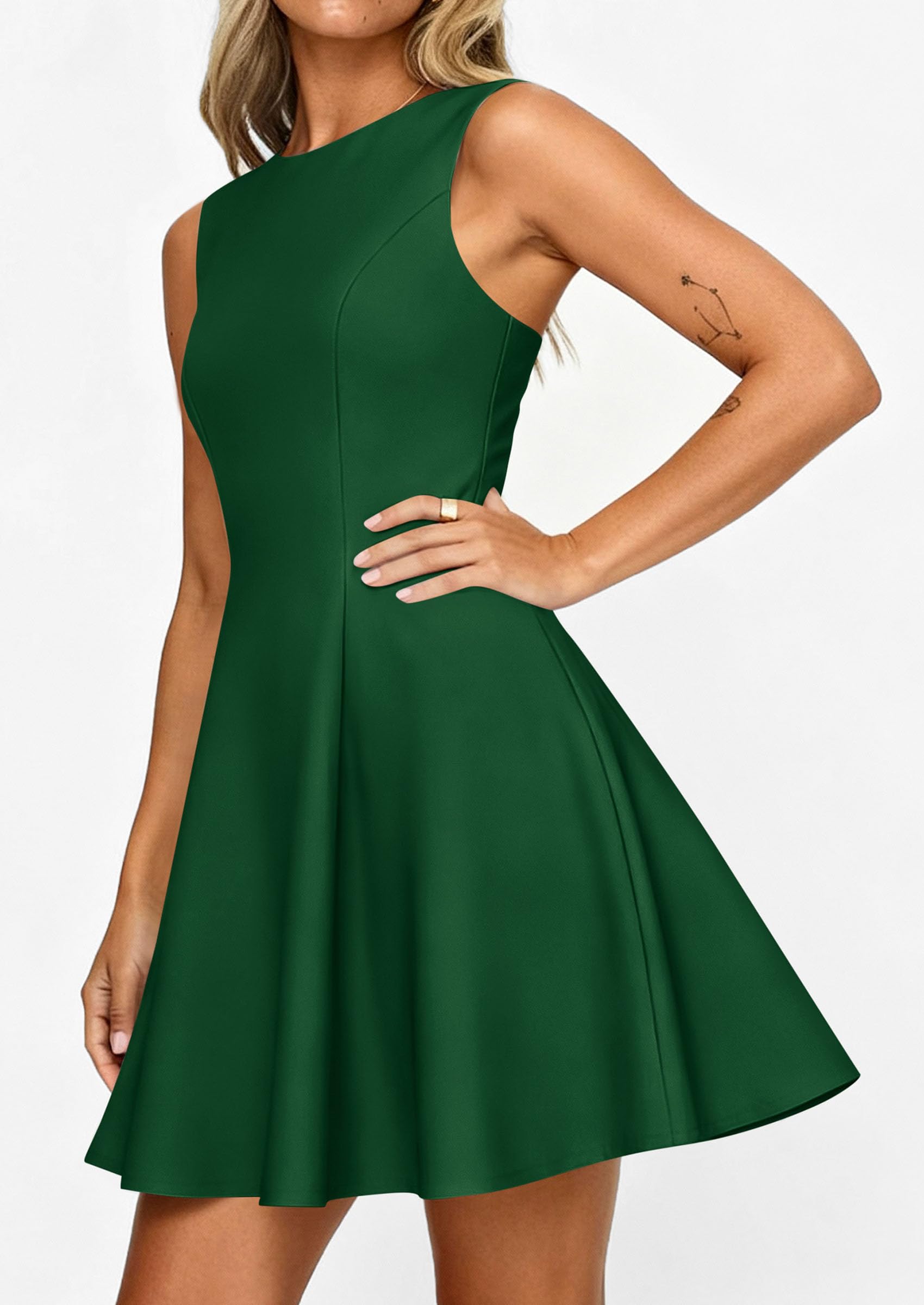 Women's Formal Boat Neck A Line Mini Dress,Dark Green,XS