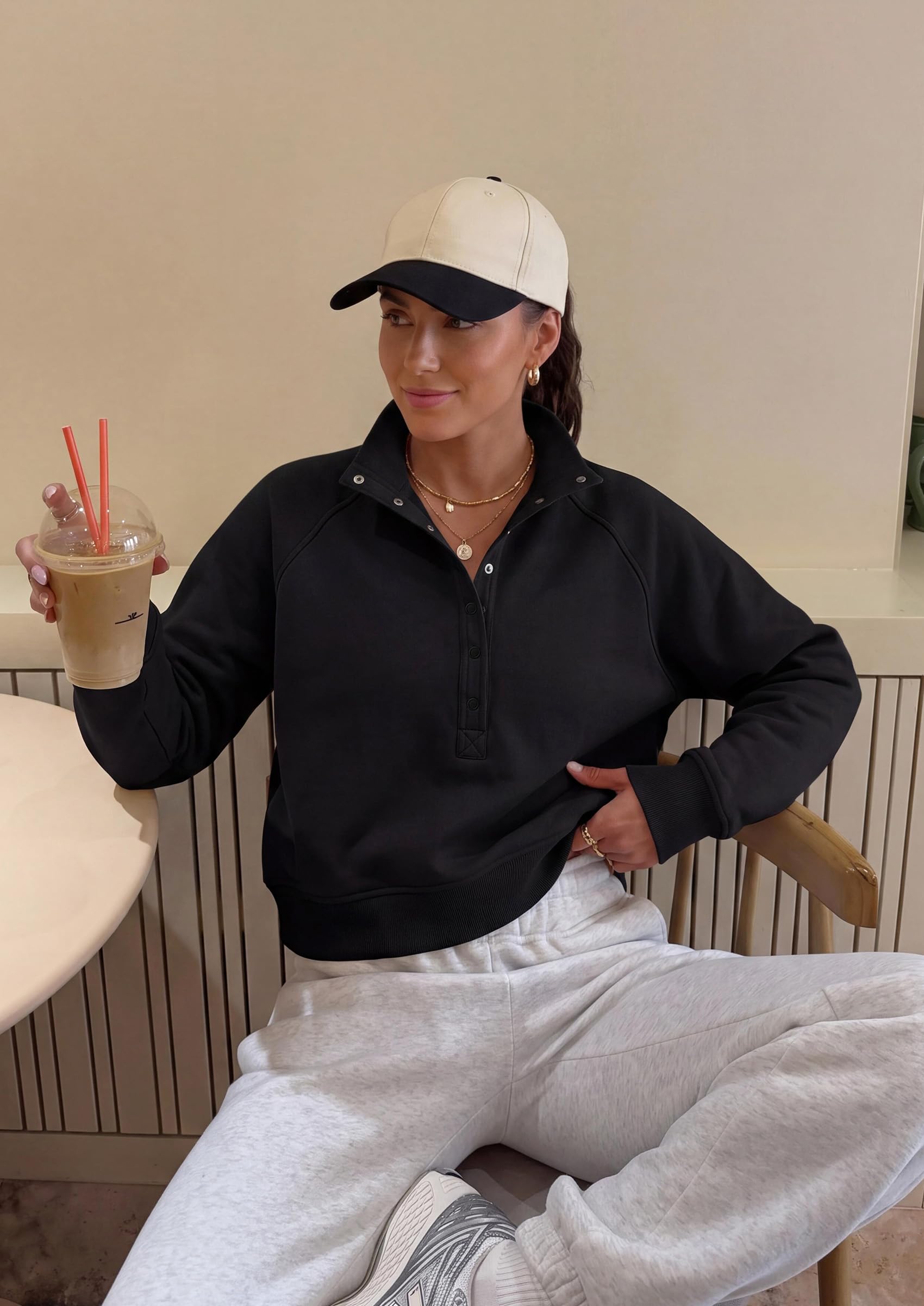 Women's Fall Oversized Sweatshirts Mock Neck Henley Pullover