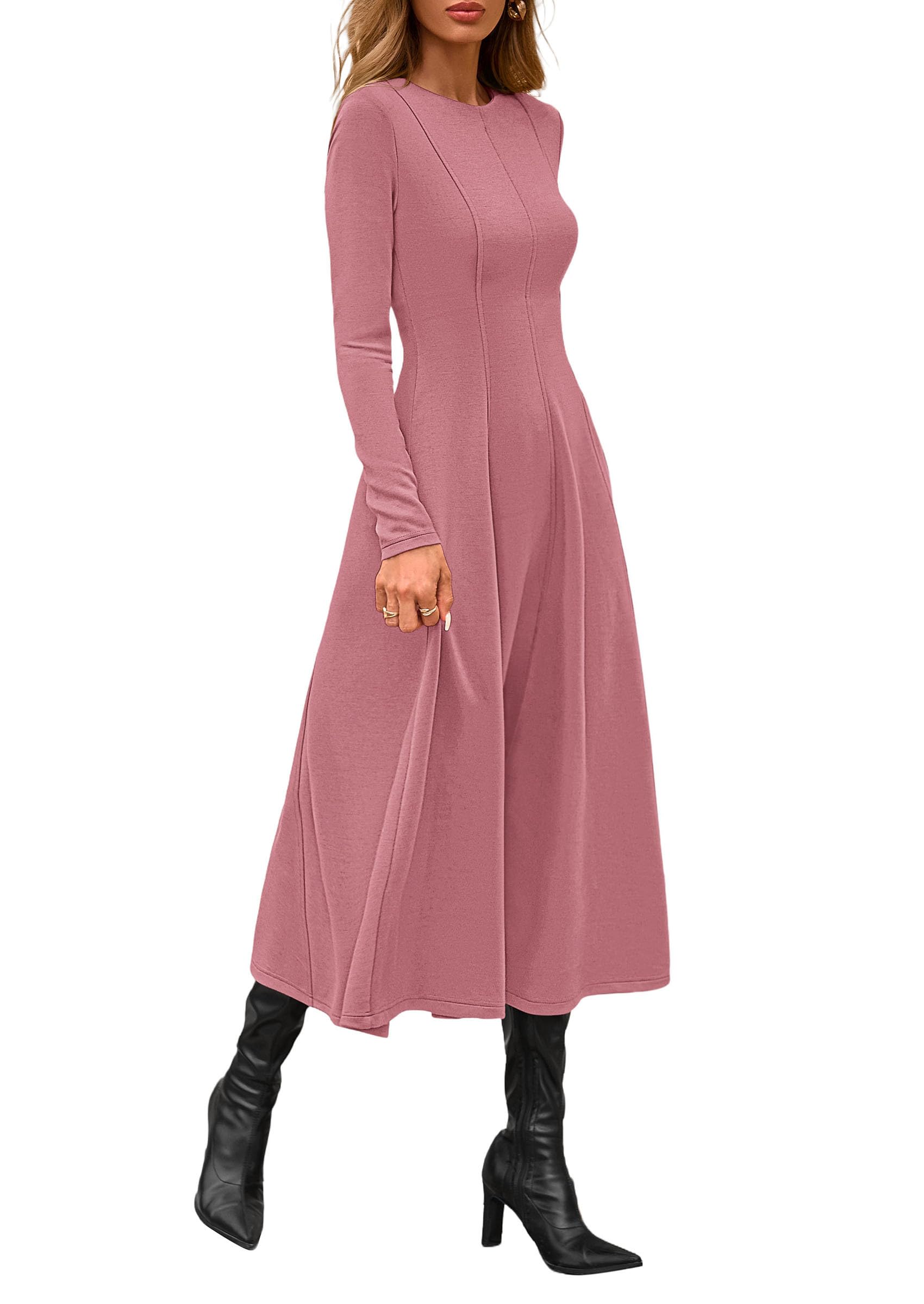 Women's Fall Long Sleeve A Line Midi Elegant Cocktail Dress