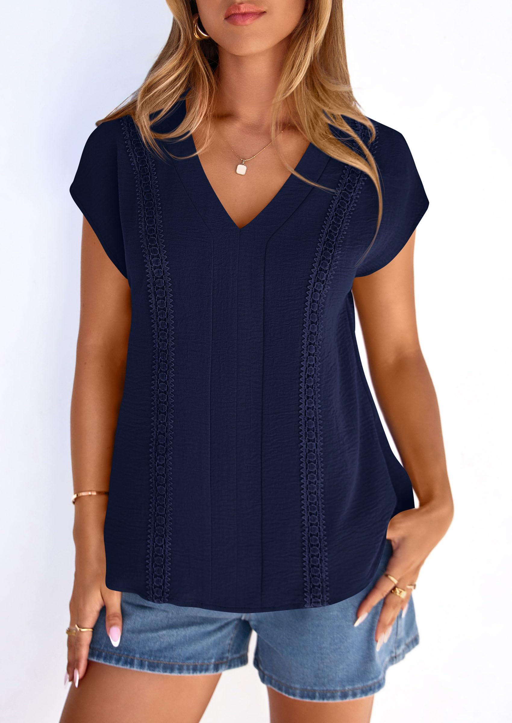 Women's Summer Tops Dressy Casual Blouses,Navy Blue,S