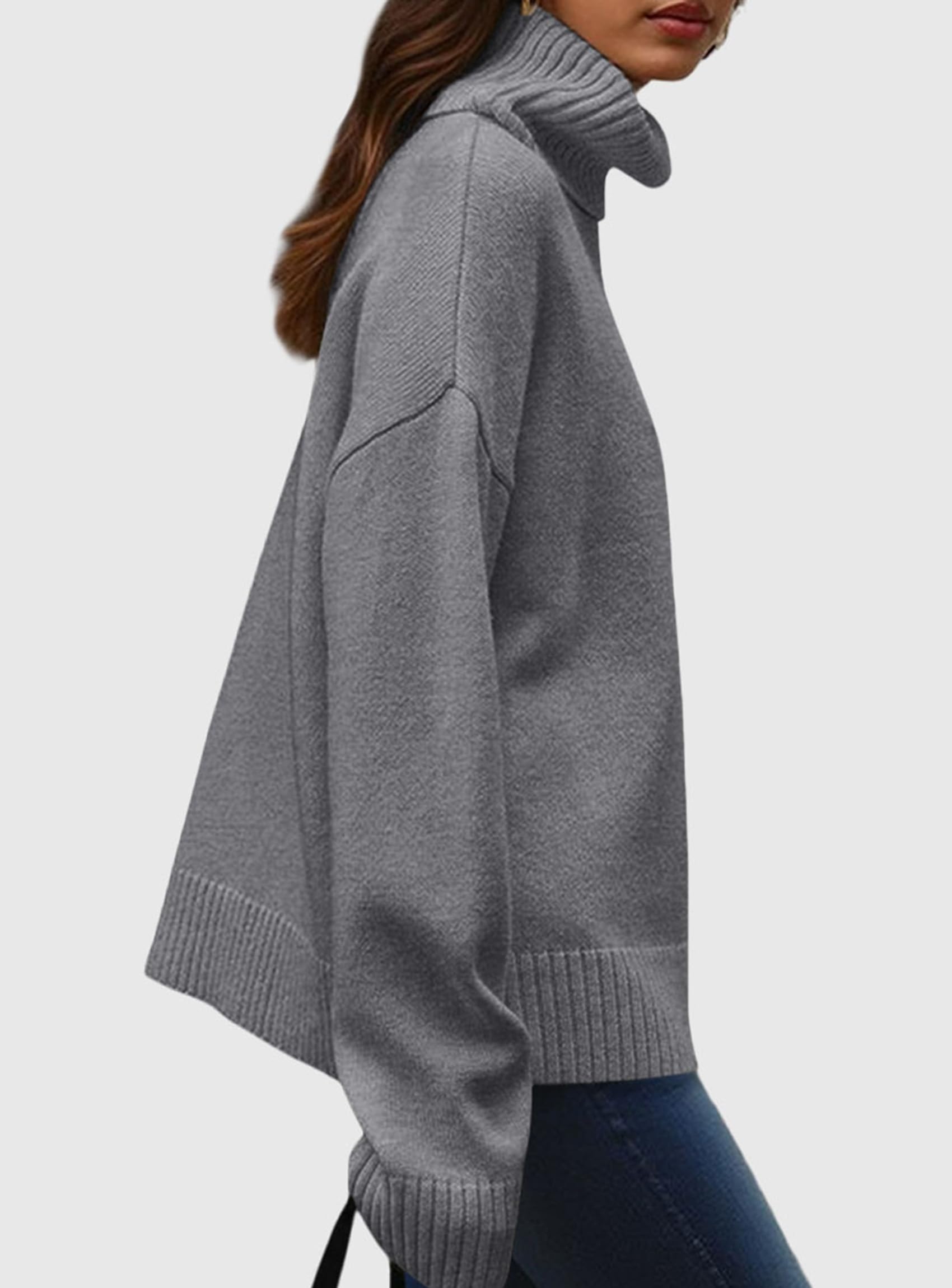 Womens Turtleneck Long Sleeve Knit Sweater,Grey,S