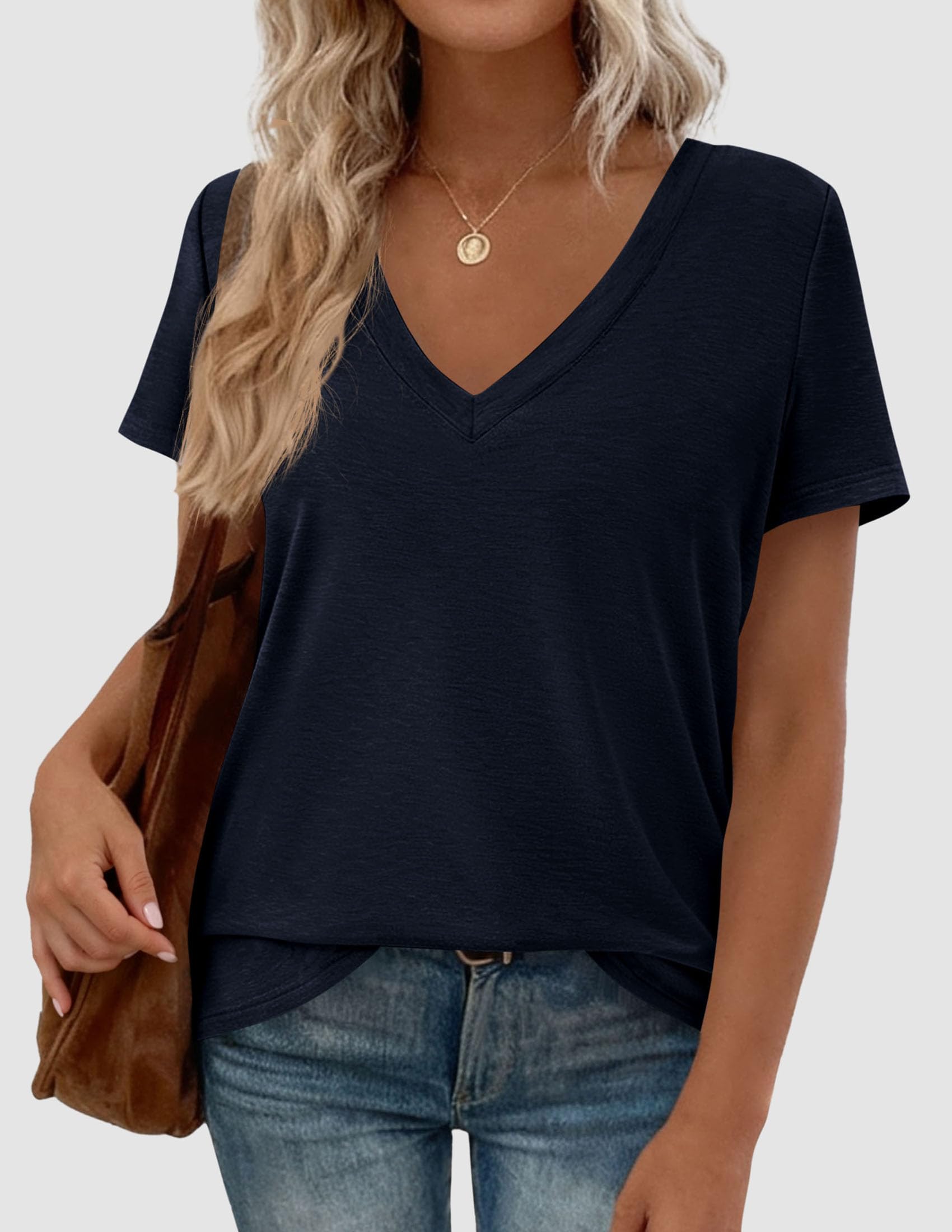 Womens Tops Short Sleeve Oversized Tshirts, Dark Blue,S