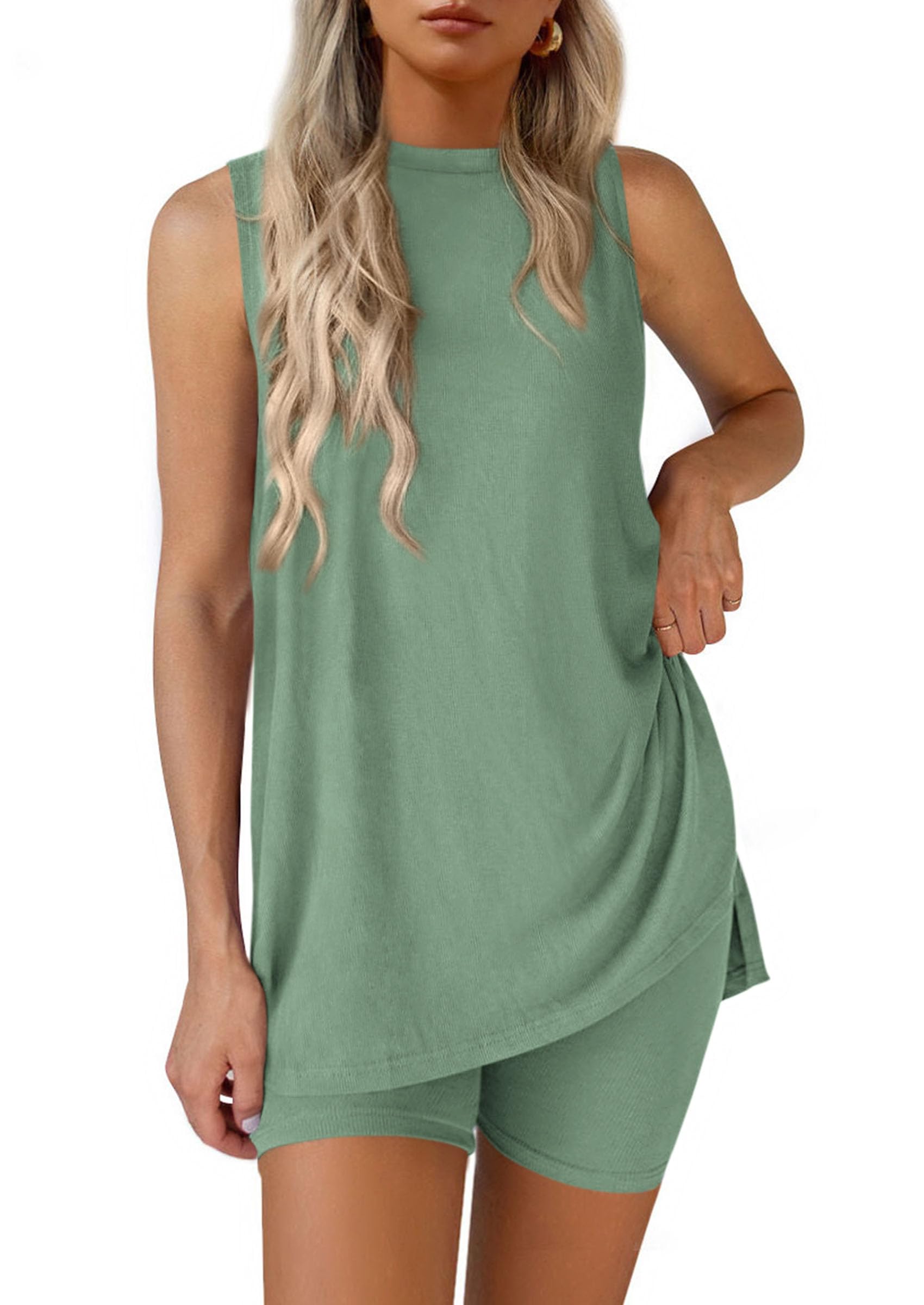 Lounge Sets for Women Matching 2 Piece Outfit,Bean Green,S