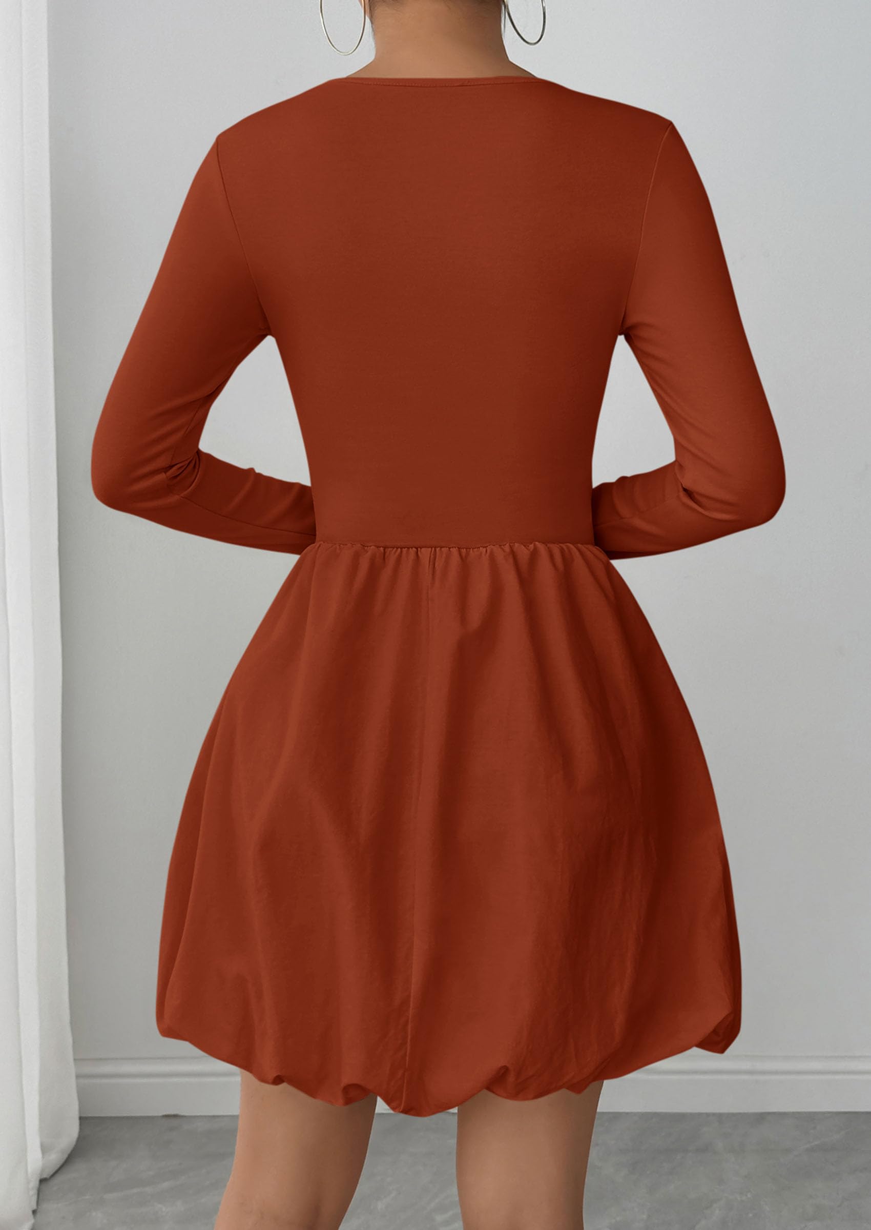Fall Dresses for Women 2026 Bubble Mini Dress,Brick Red,S