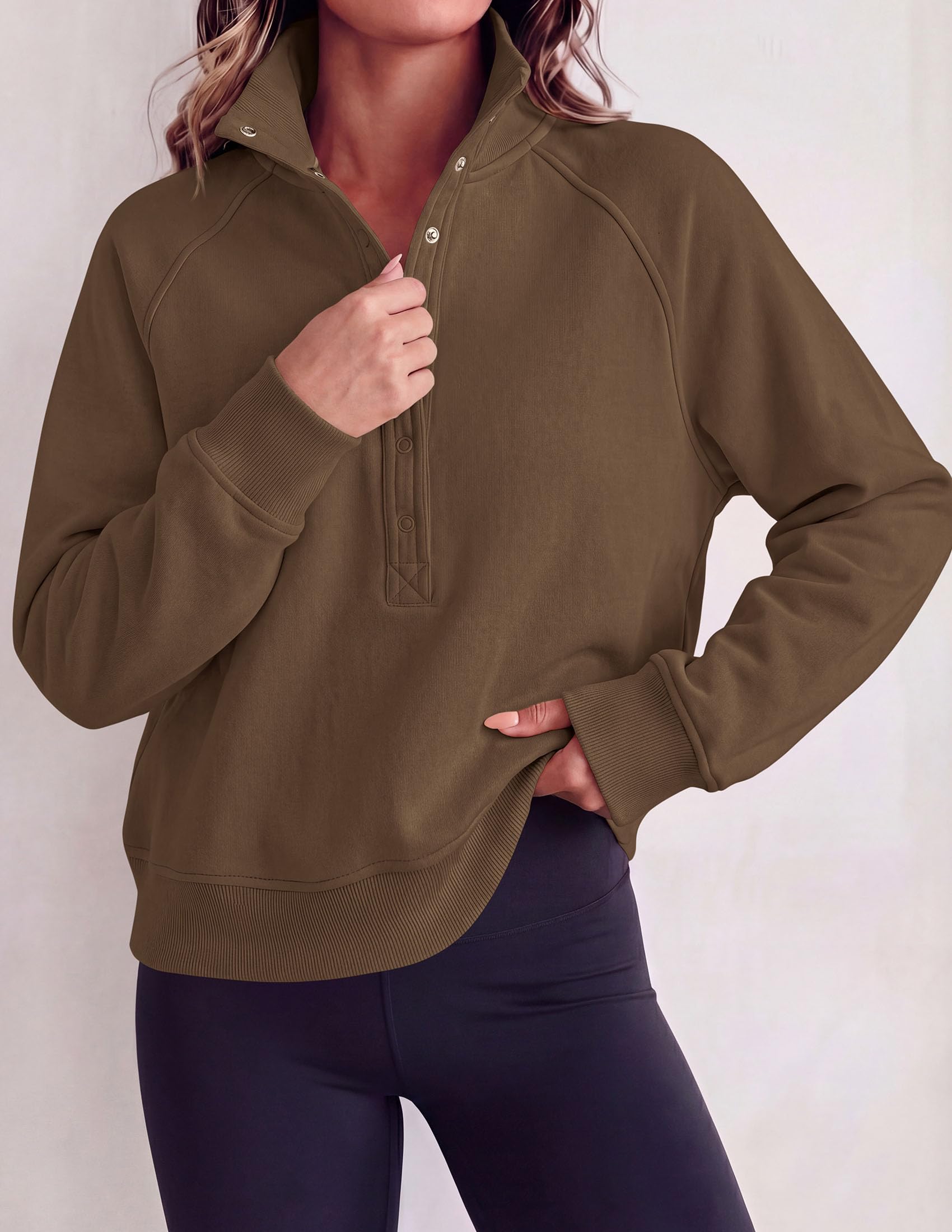 Women's Fall Oversized Sweatshirts Mock Neck Henley Pullover