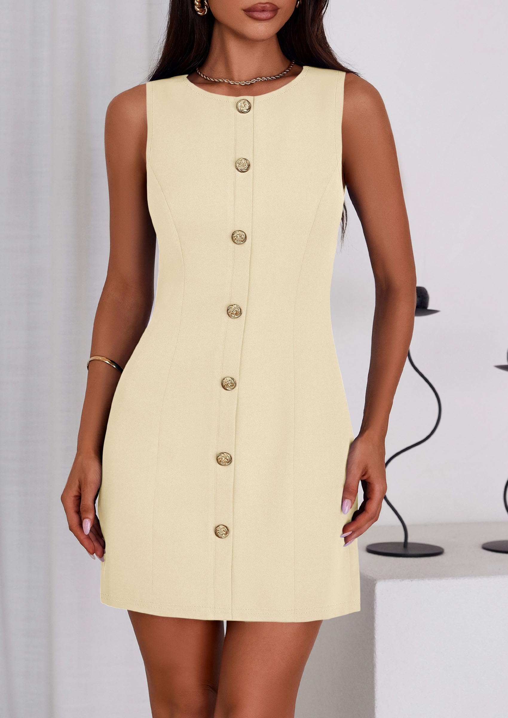 Women Business Casual Cocktail Work Short Dress,Apricot,S