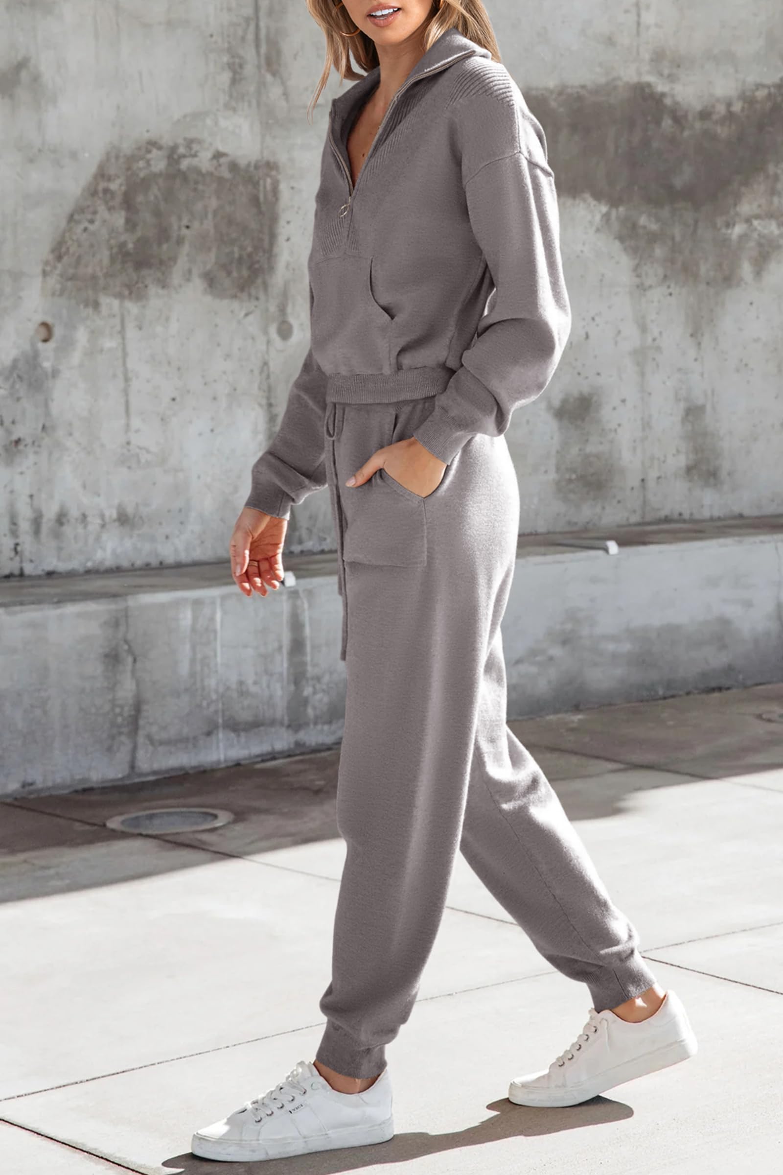Women's 2 Piece Sweatsuits Set Fall Outfits(Light Grey,S)