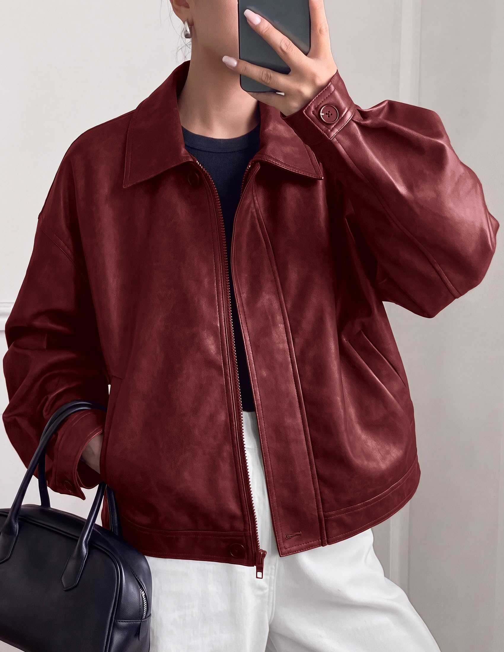 Women's Faux Leather Oversized Motorcycle Jackets Fall Outfits