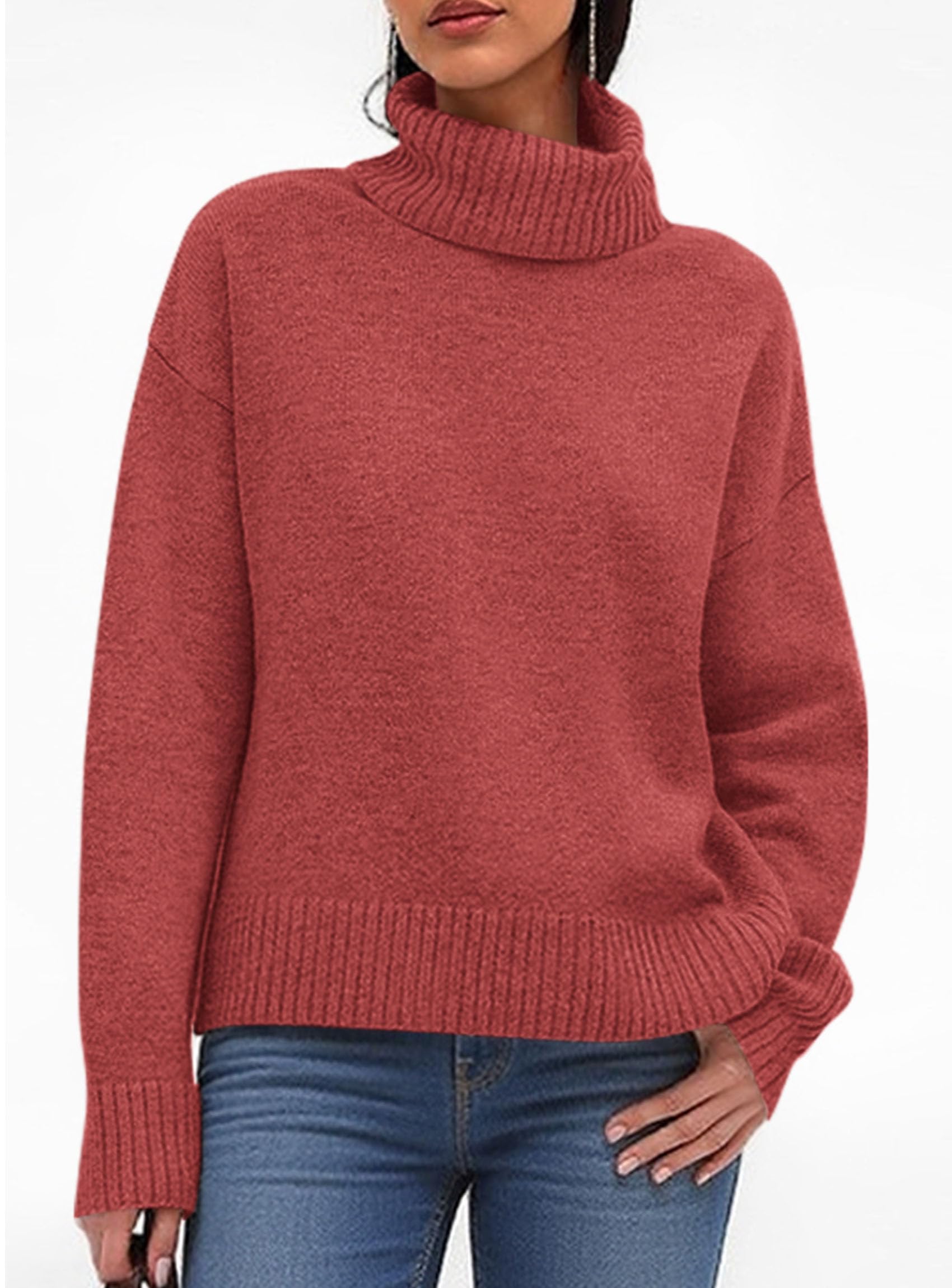Womens Turtleneck Long Sleeve Knit Sweater,Burnt Orange,S