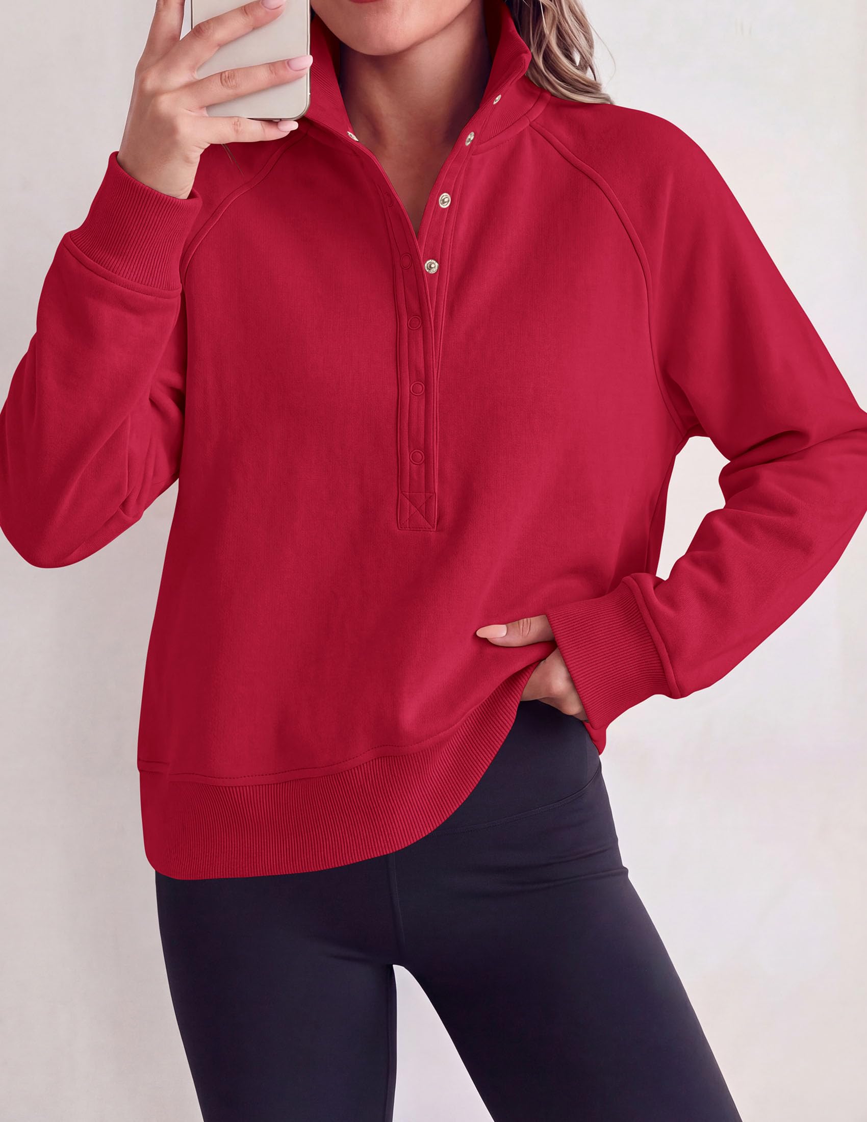 Women's Fall Oversized Sweatshirts Mock Neck Henley Pullover