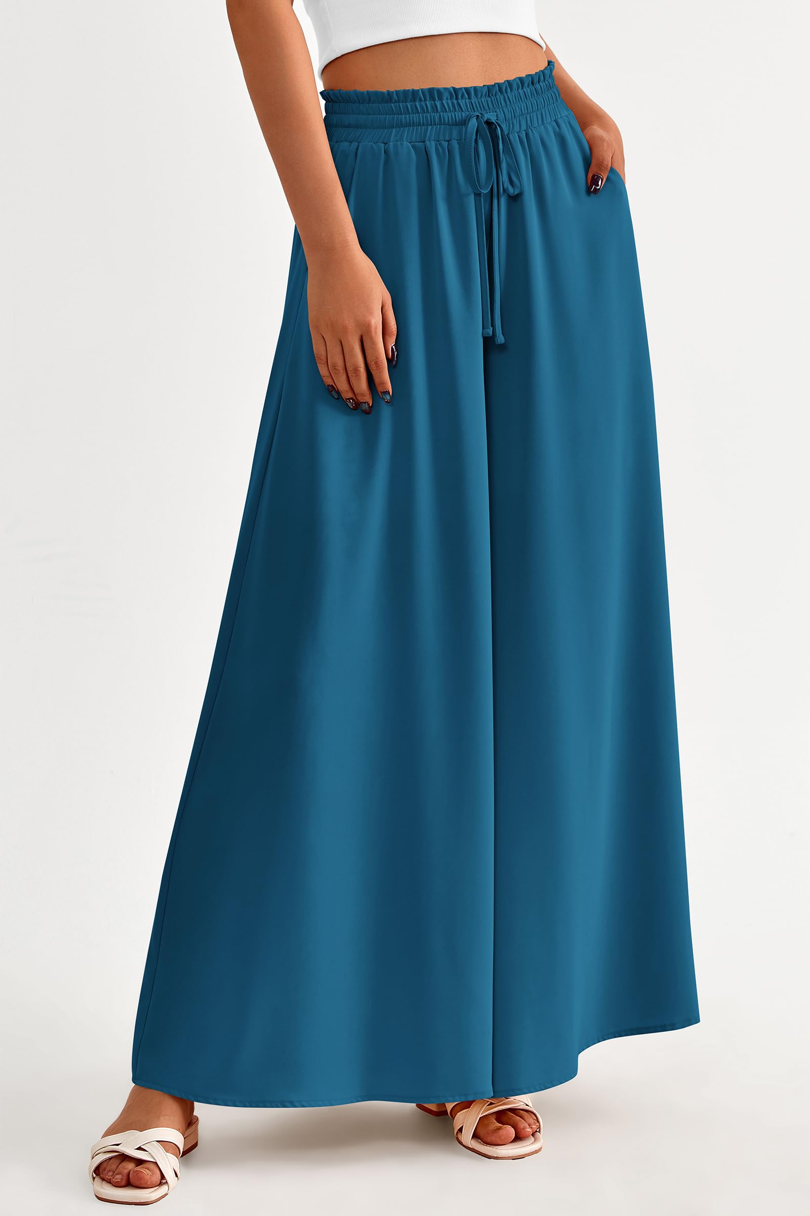 Summer Wide Leg Palazzo Pants for Women Casual,Lake Blue,S