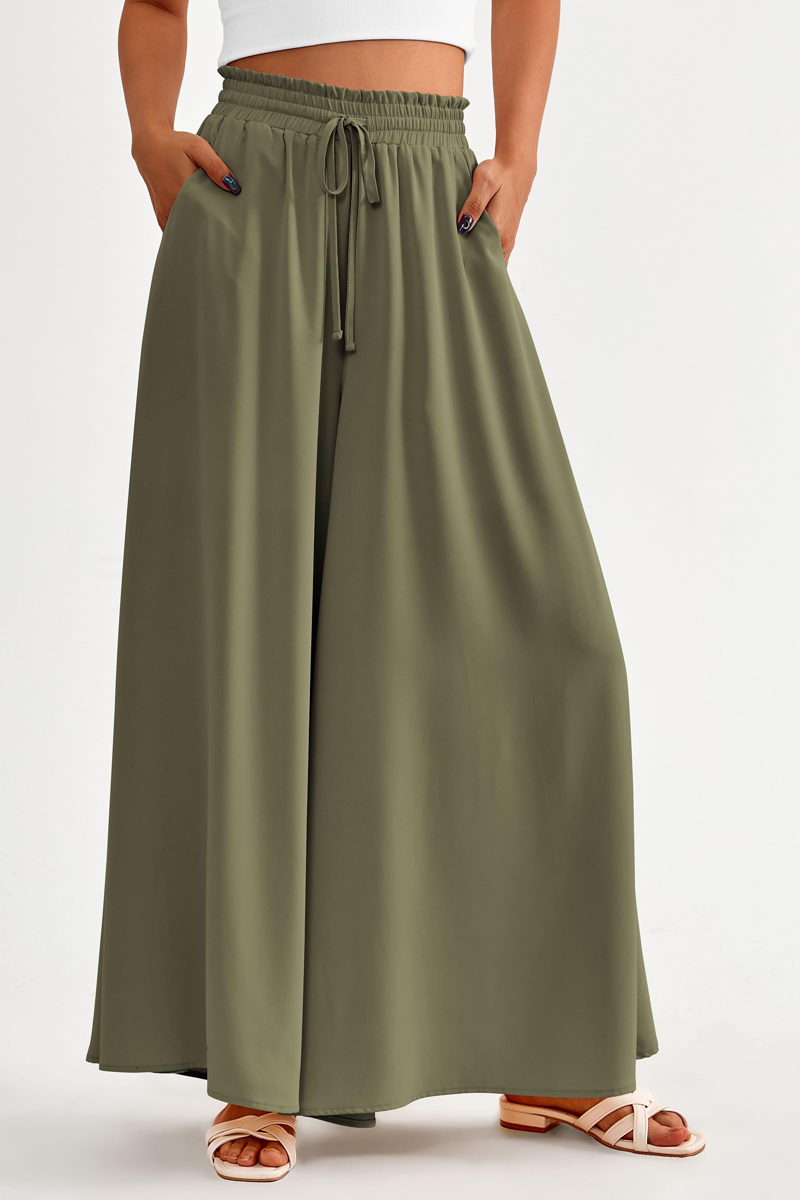 Summer Wide Leg Palazzo Pants for Women Casual,Army Green,M