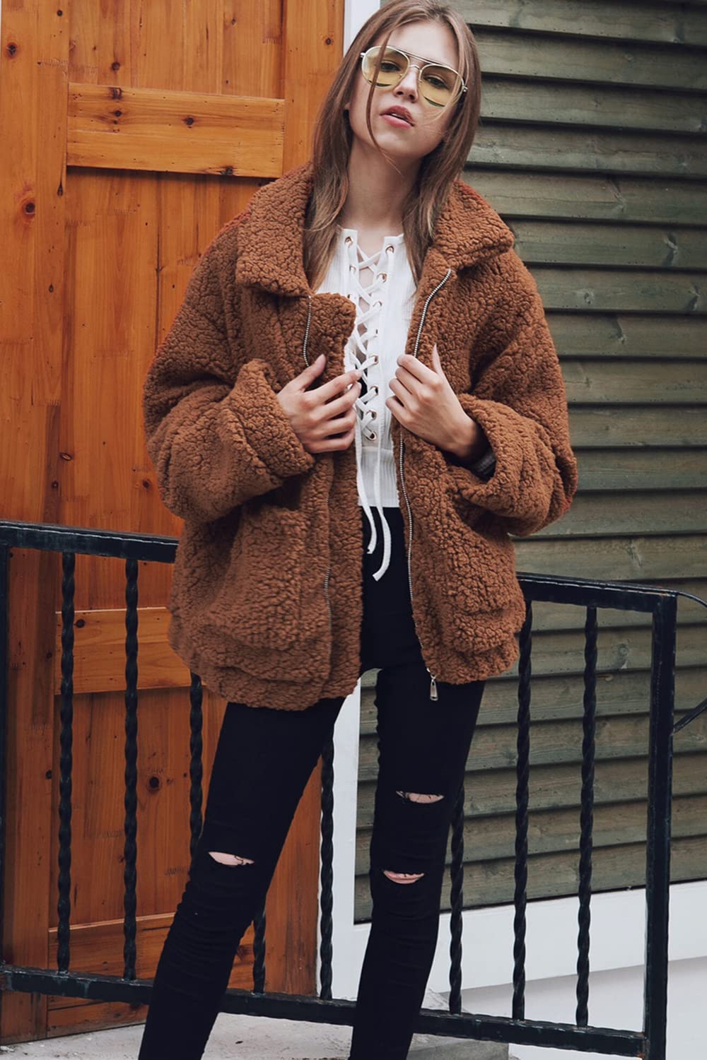Oversized Sherpa Fleece Jacket Women's Winter Coats Outerwear