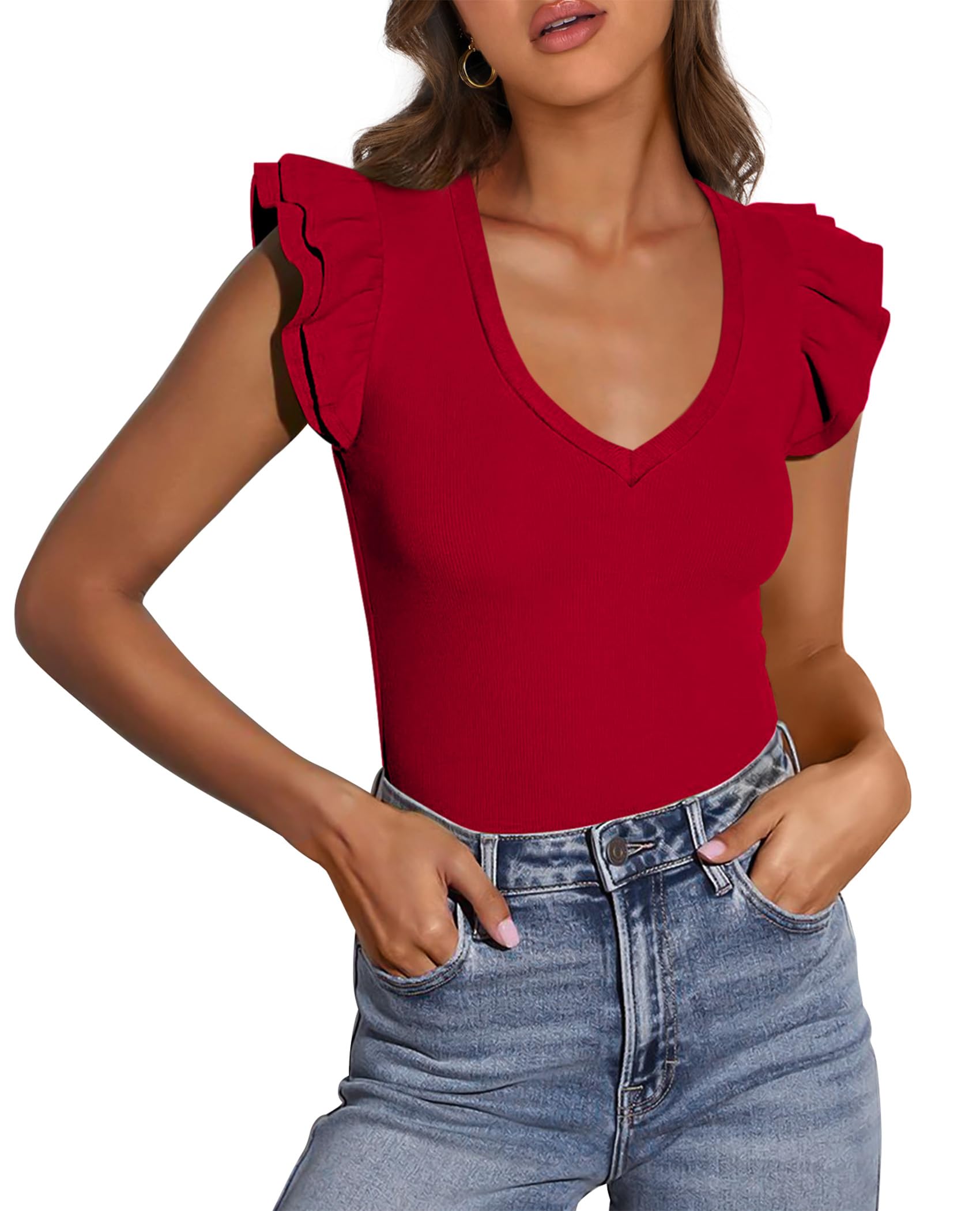 Womens Sleeveless Slim Fit T Shirts,Red,S