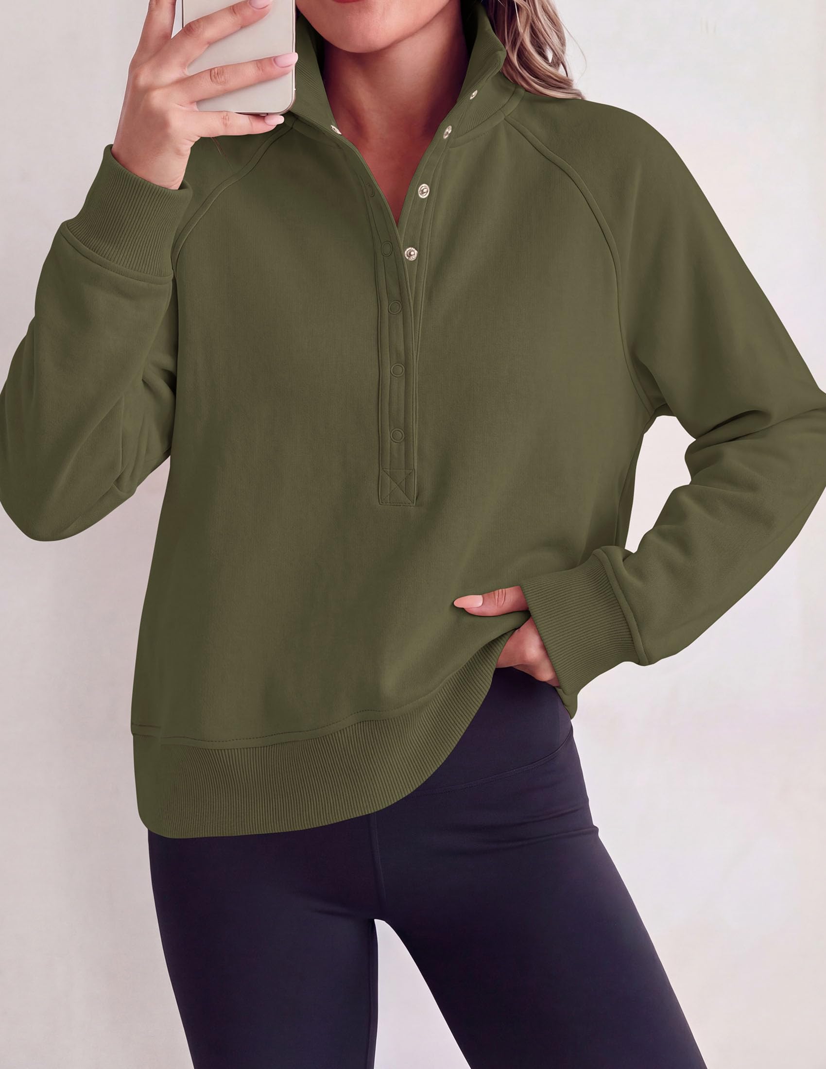 Women's Fall Oversized Sweatshirts Mock Neck Henley Pullover