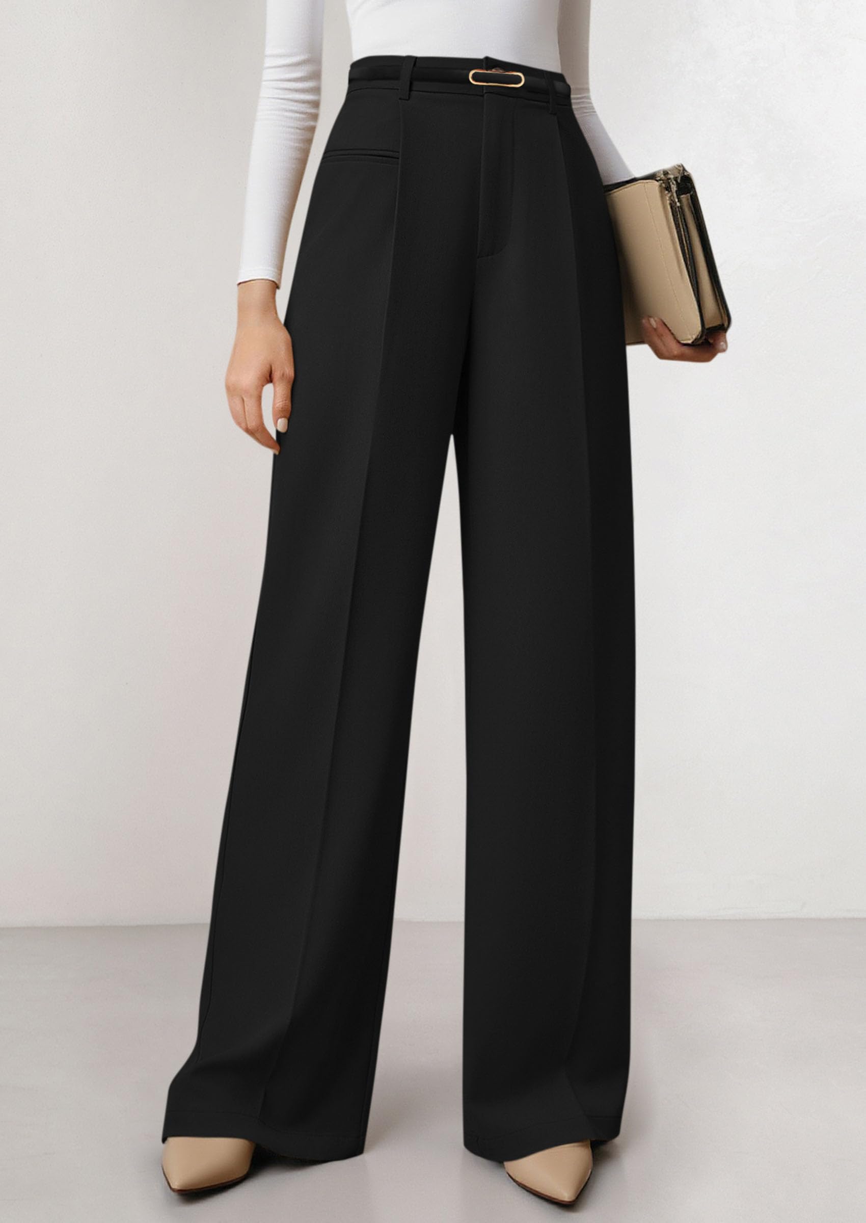 Women's Tailored Wide Leg Work Dress Pants,Black,XS
