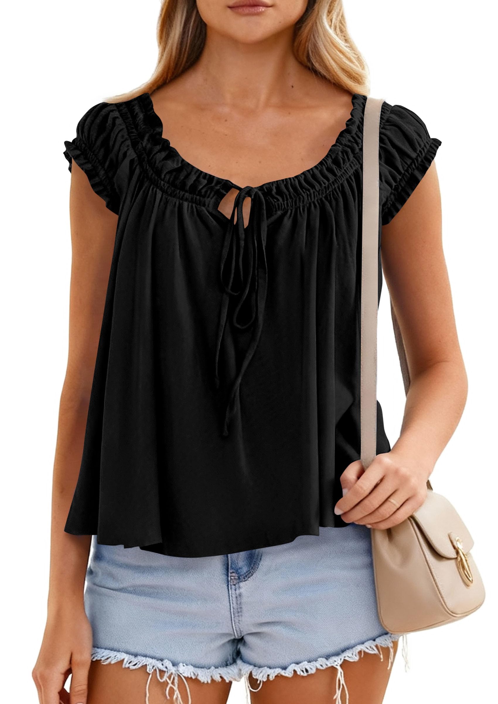 Womens Summer Tank Tops Babydoll Peplum Blouses,Black,XS