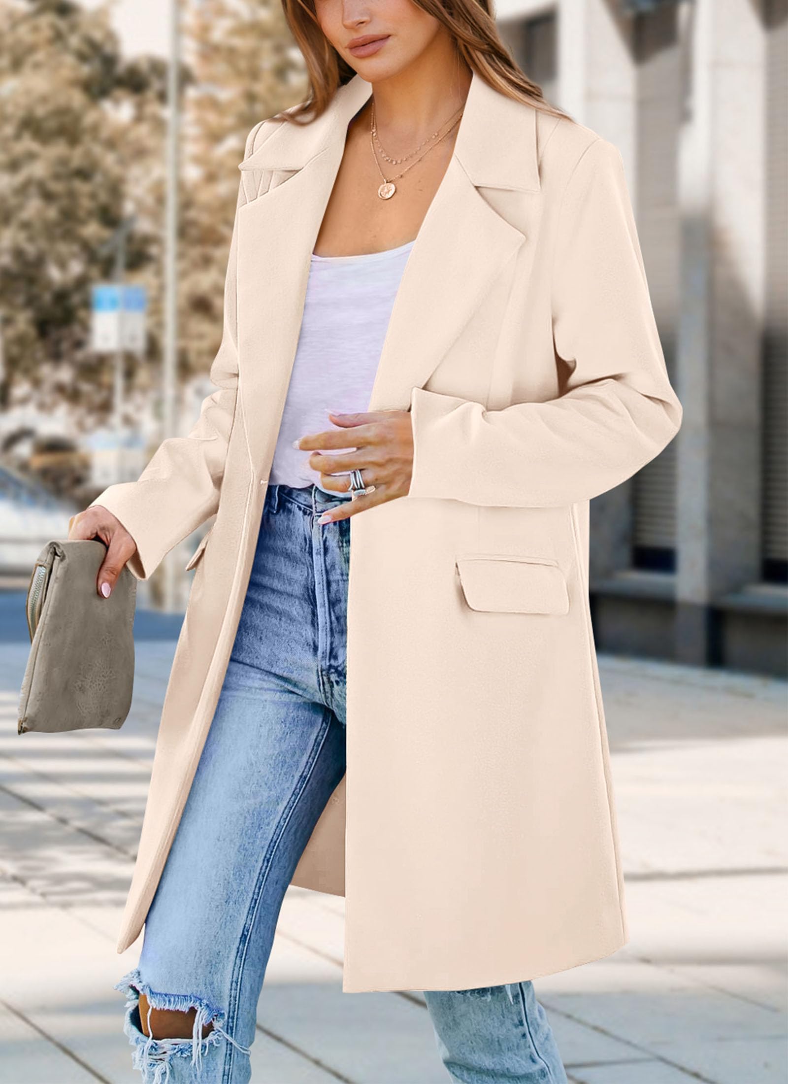 Women's Business Casual Long Blazer Jackets(Beige,M)