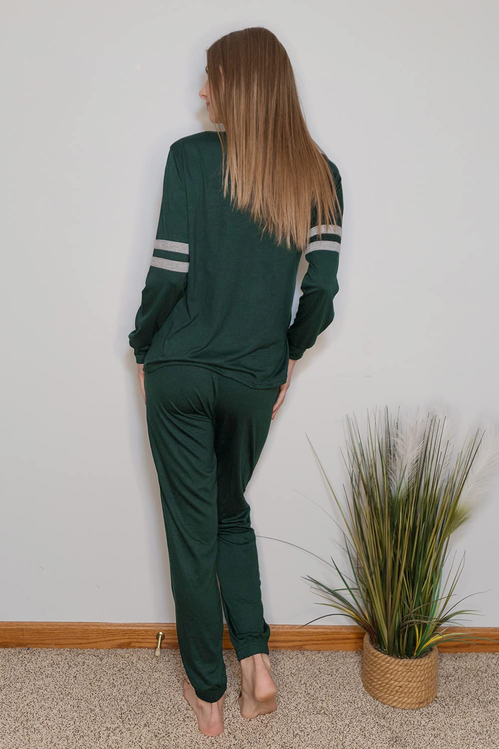 Women Color Block 2 Piece Sets Tracksuit,Dark Green,S