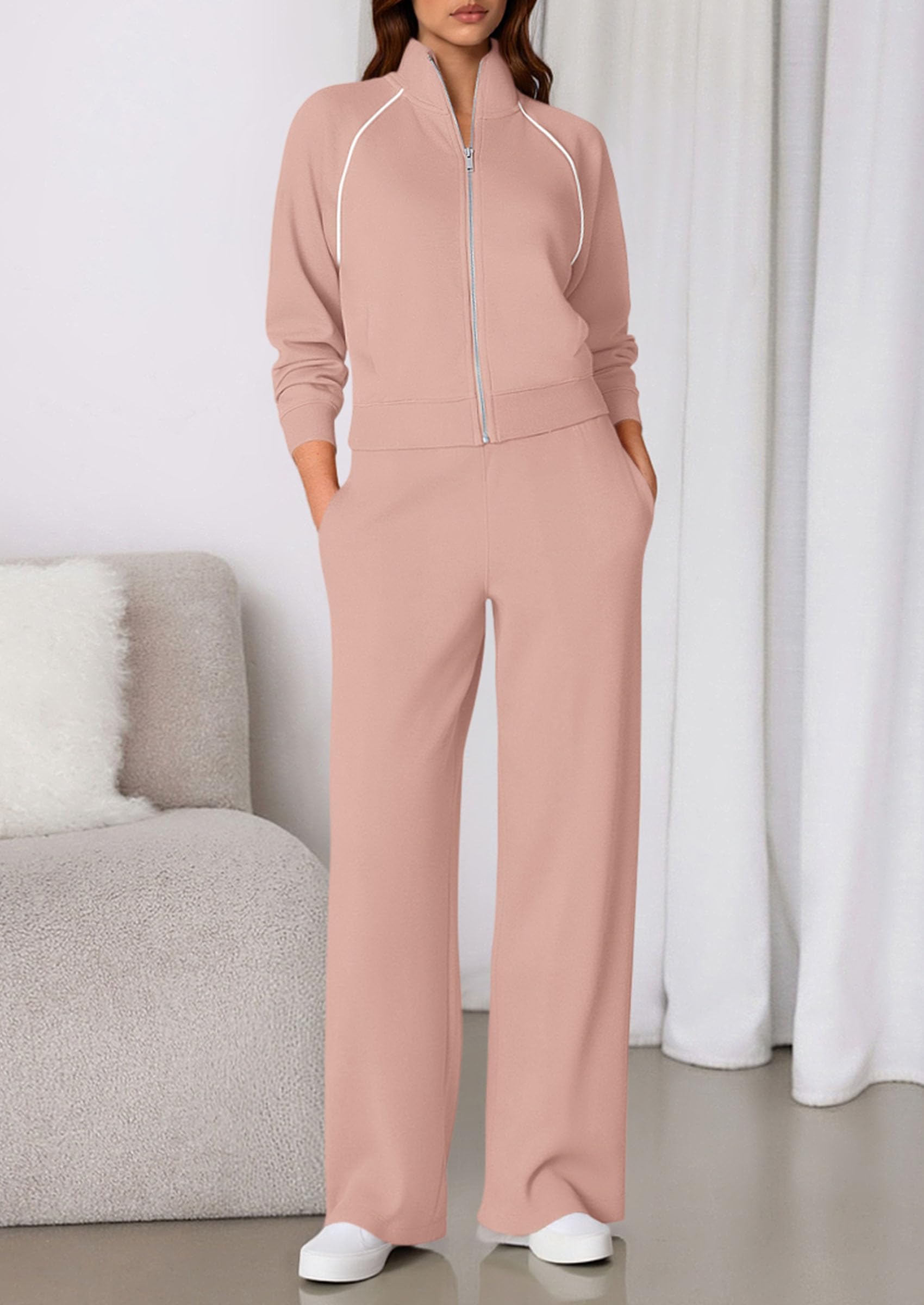 Women's 2 Piece Outfits Sweatsuits Lounge Sets,Light Pink,S