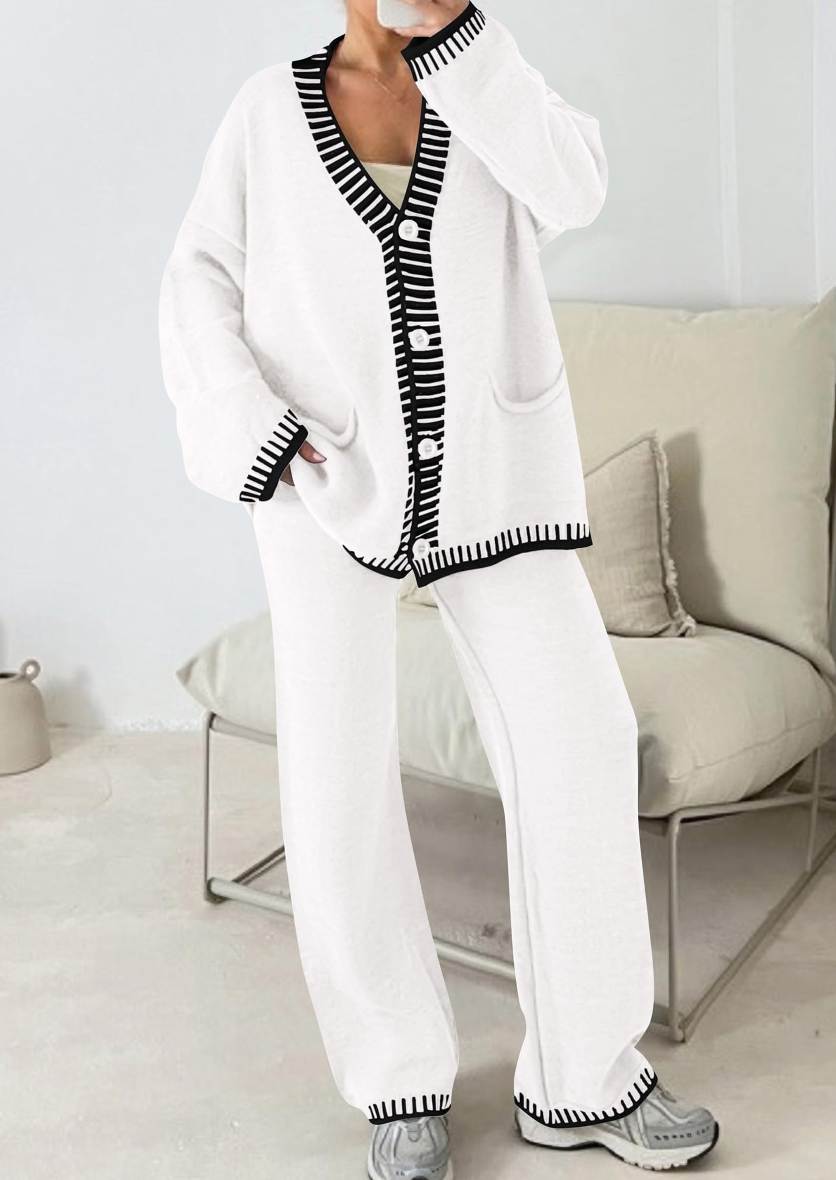 Women's Fall 2 Piece Matching Cozy Knit Sweater Lounge Sets