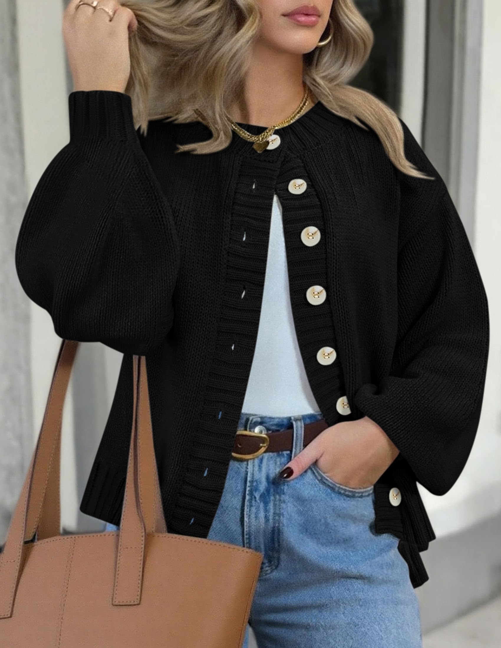 Women's Winter Chunky Cardigan Sweaters (Black,Small)