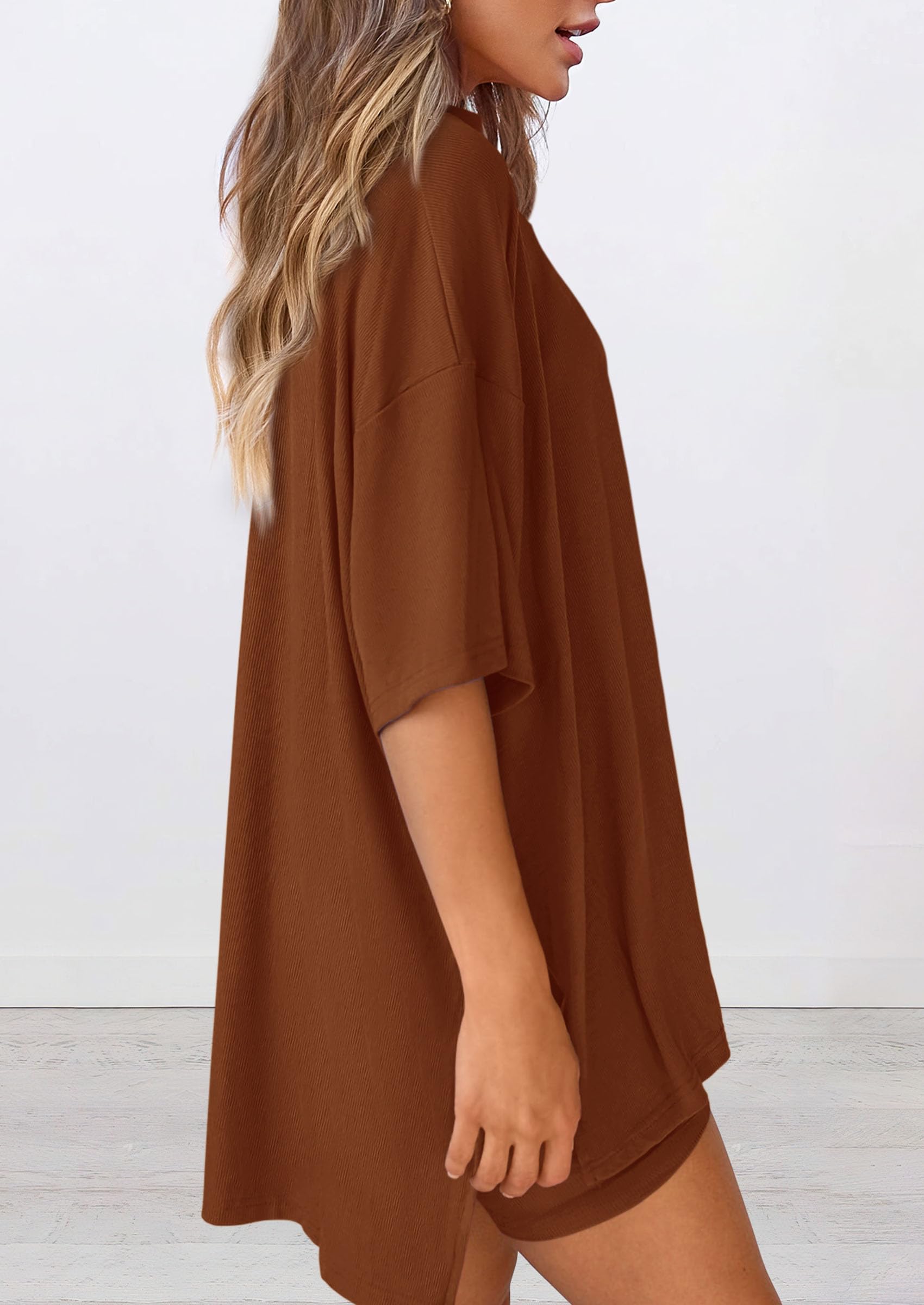 Women 2 Piece Lounge Set Airport Travel Outfit, Brown,S