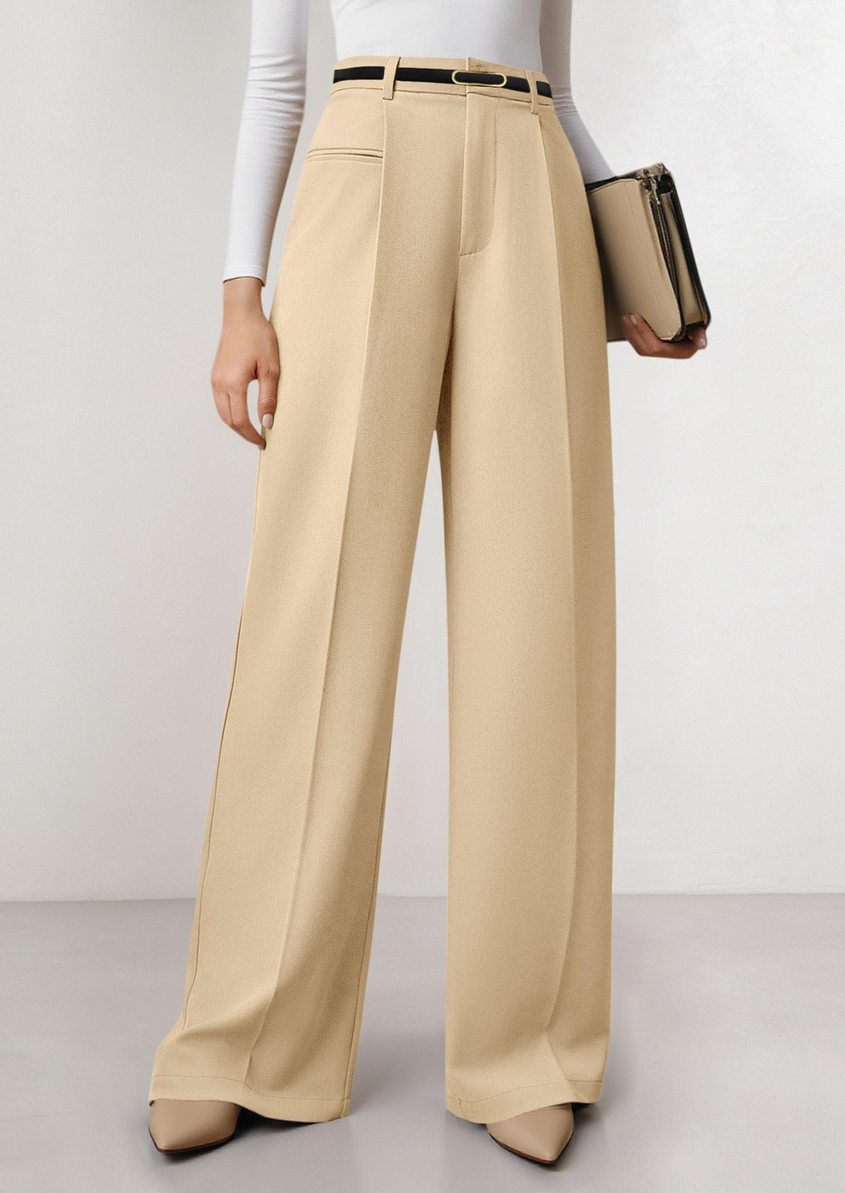 Women's Tailored Wide Leg Work Dress Pants,Light Khaki,XS