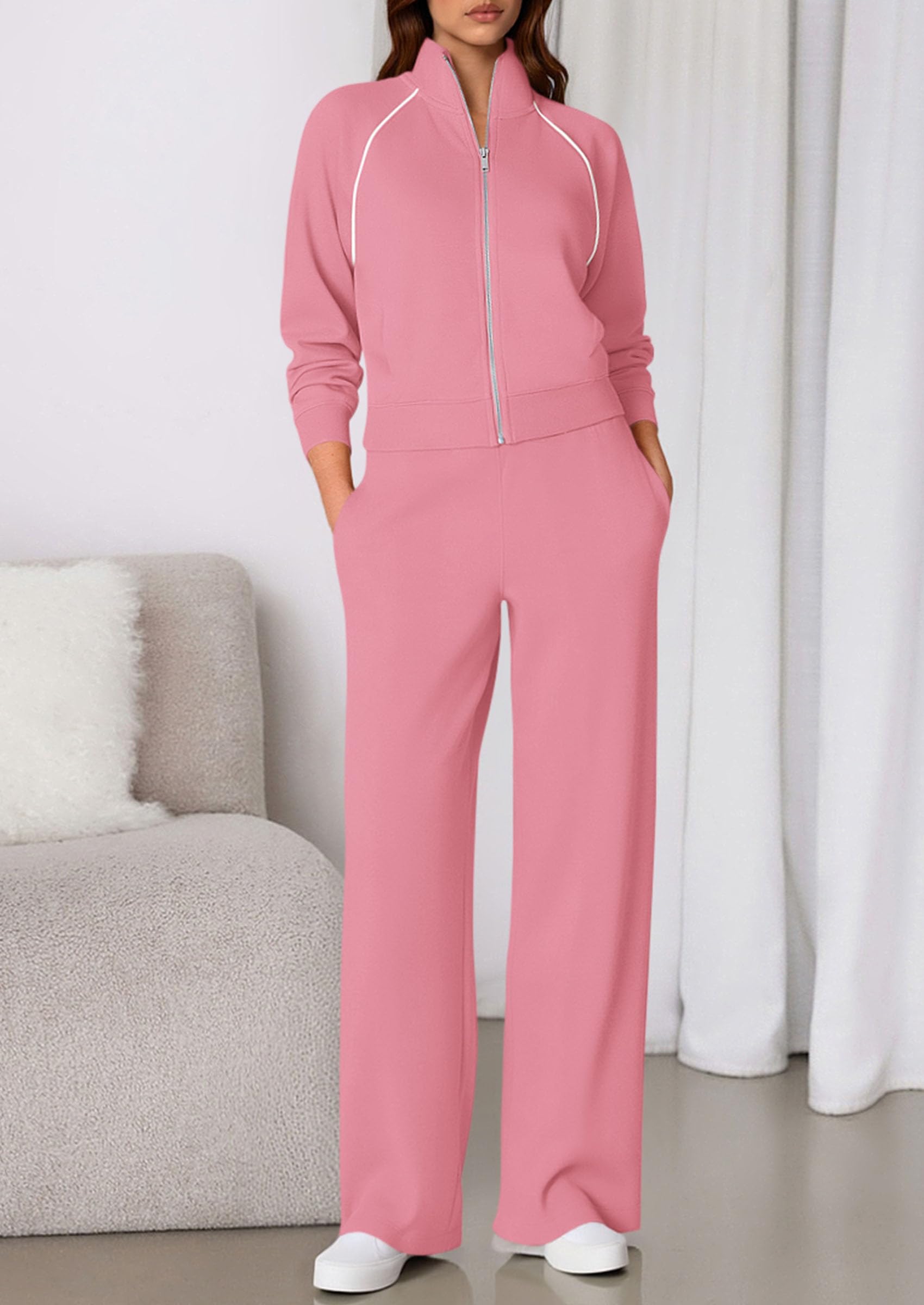 Women's 2 Piece Outfits Sweatsuits Lounge Sets,Pink,S