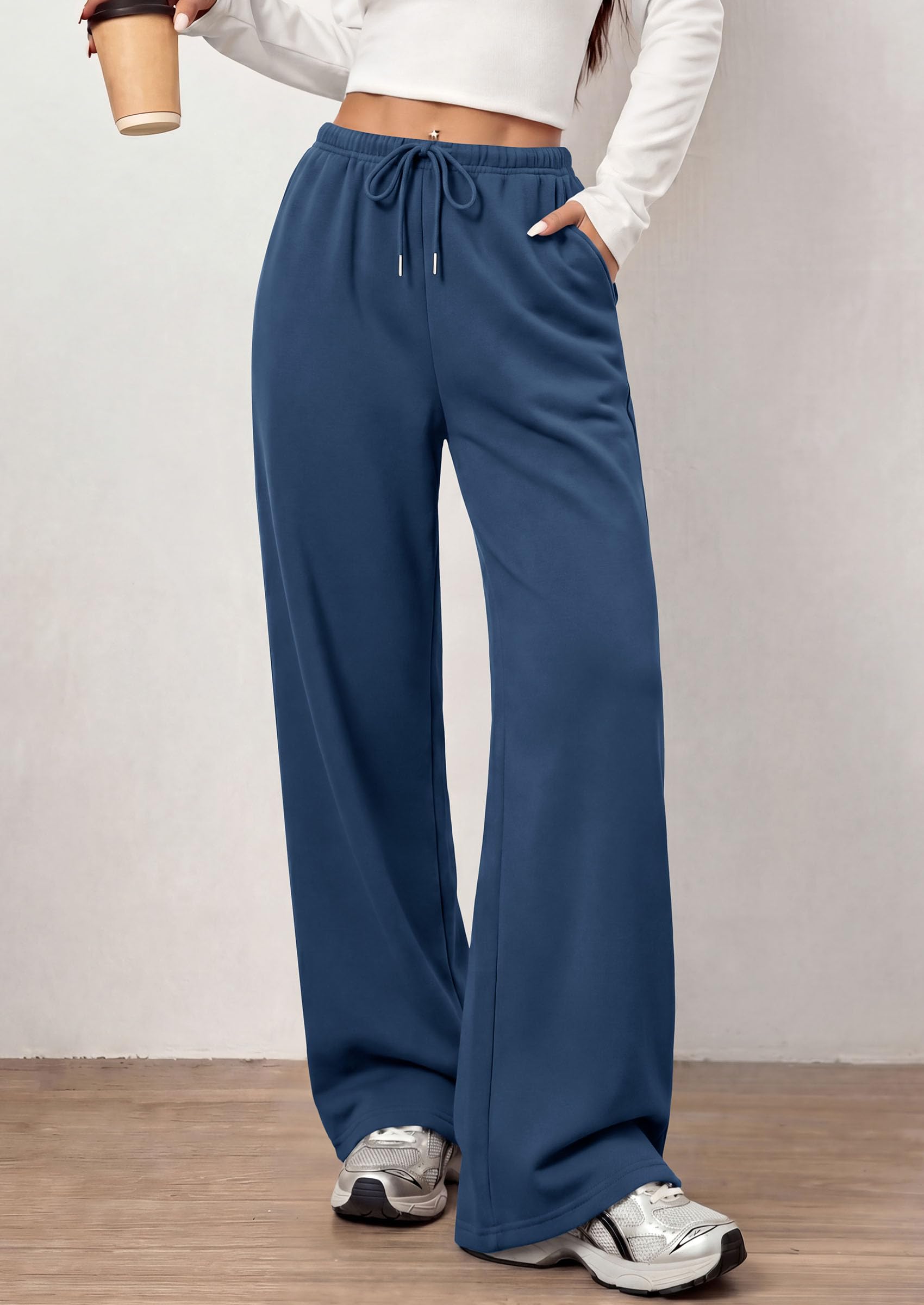 Womens Wide Leg Sweatpants Fleece Fall Sweat Pants,Grey Blue