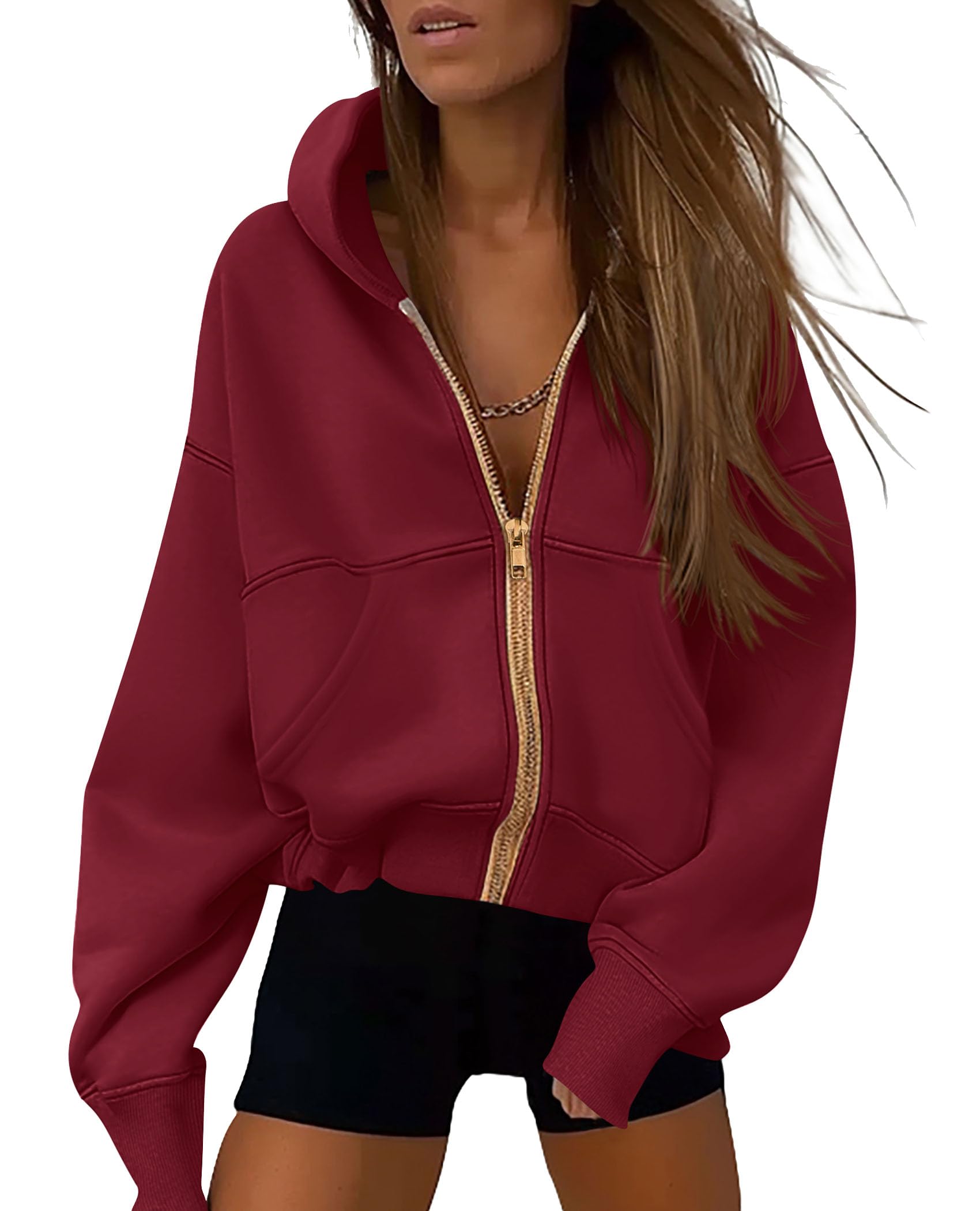 Hoodies for Women Fall Fashion Zip Up Fleece Plain Sweatshirt