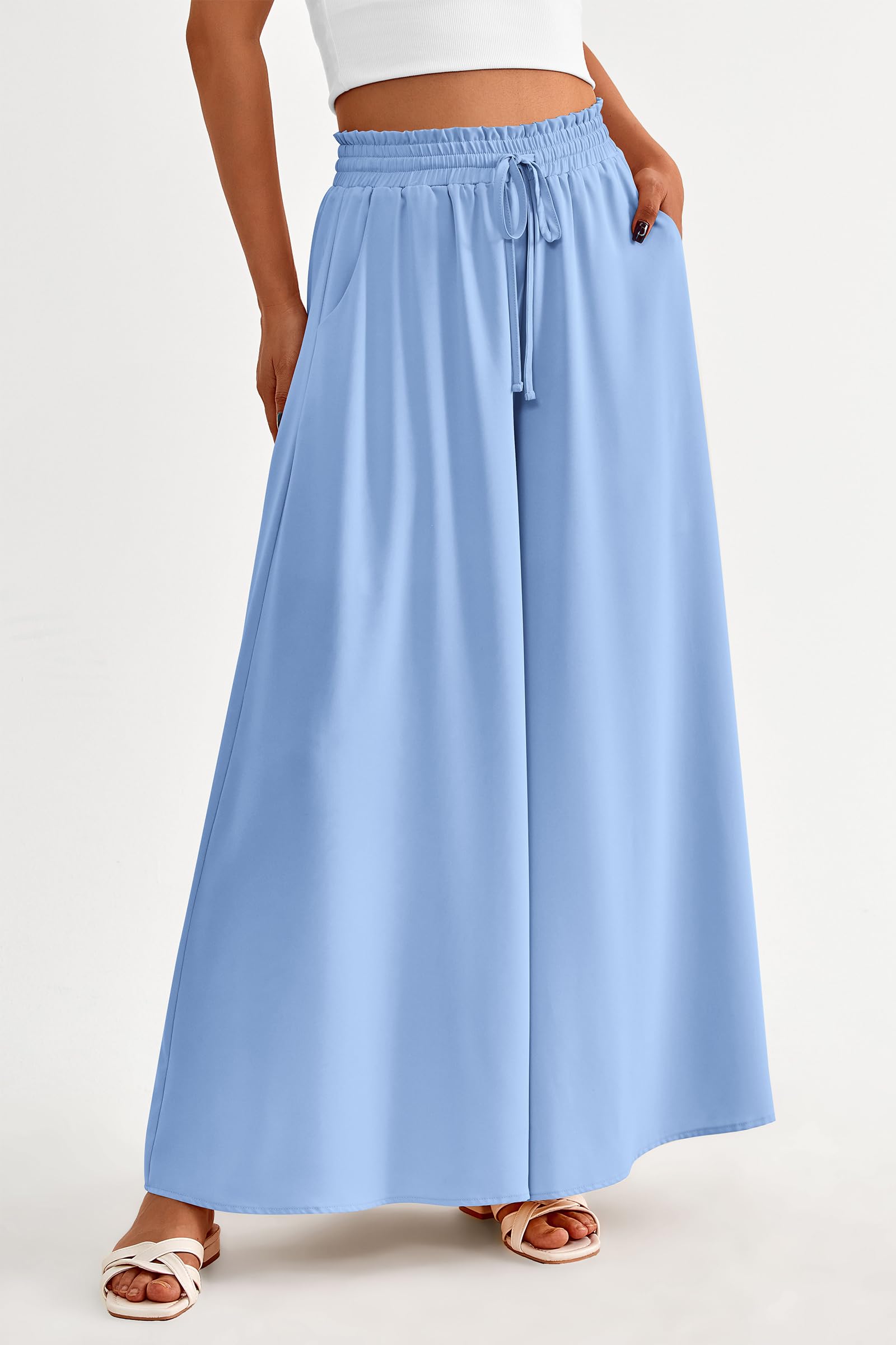 Summer Wide Leg Palazzo Pants for Women Casual,Blue,S