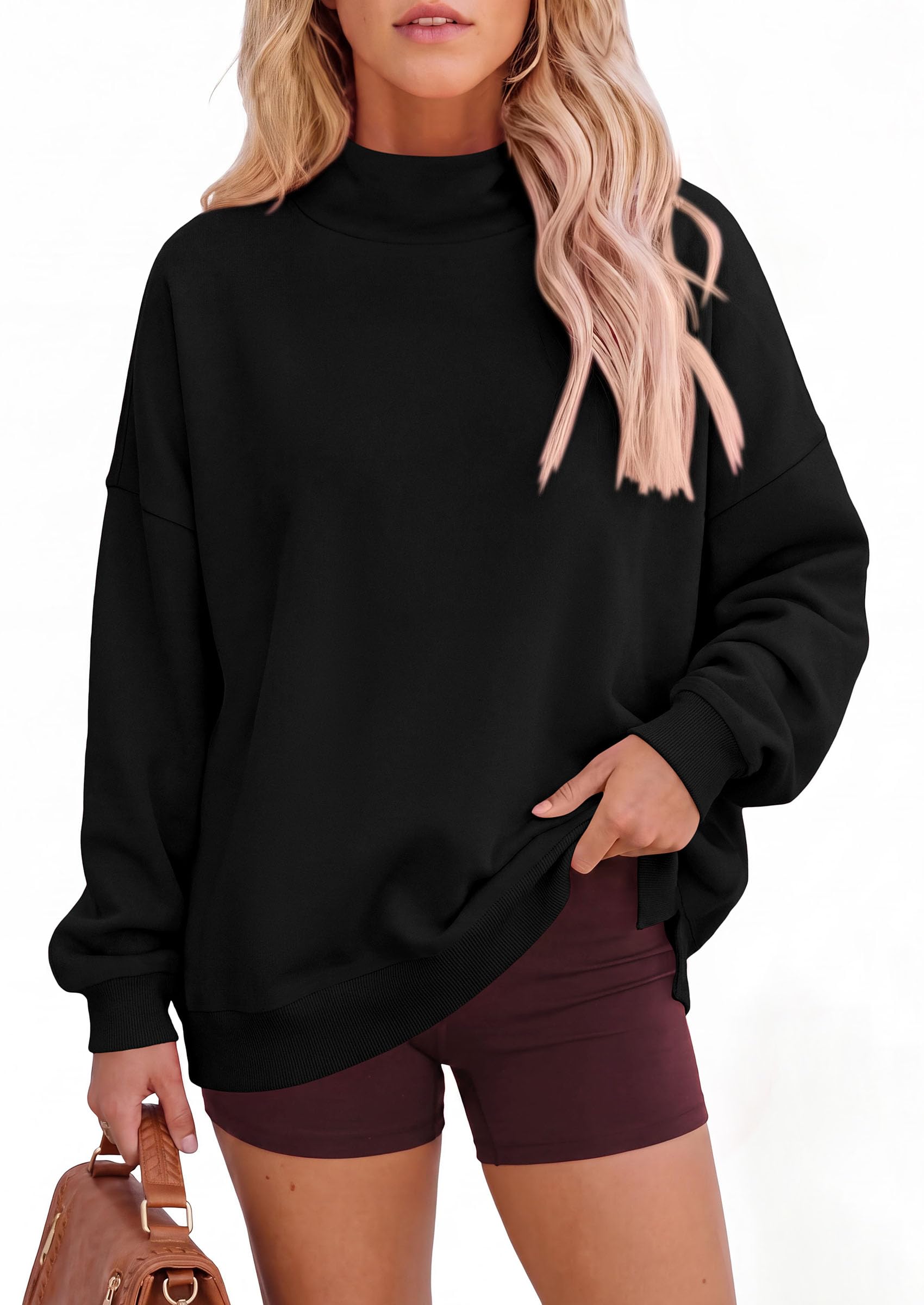 Womens Mock Neck Sweatshirt Oversized Pullover Fall Outfits