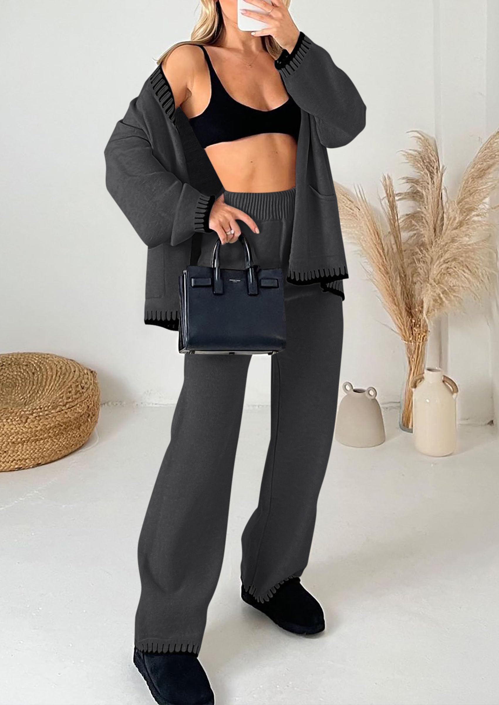 Women's Fall 2 Piece Matching Cozy Knit Sweater Lounge Sets